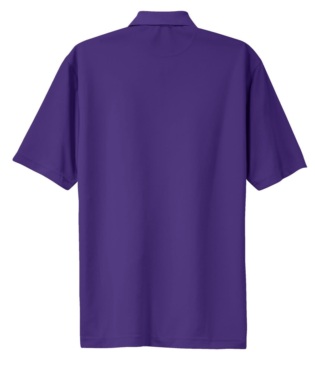 A purple Sport-Tek Dri-Mesh polo shirt featuring a collar and short sleeves. It has a logo on the back.