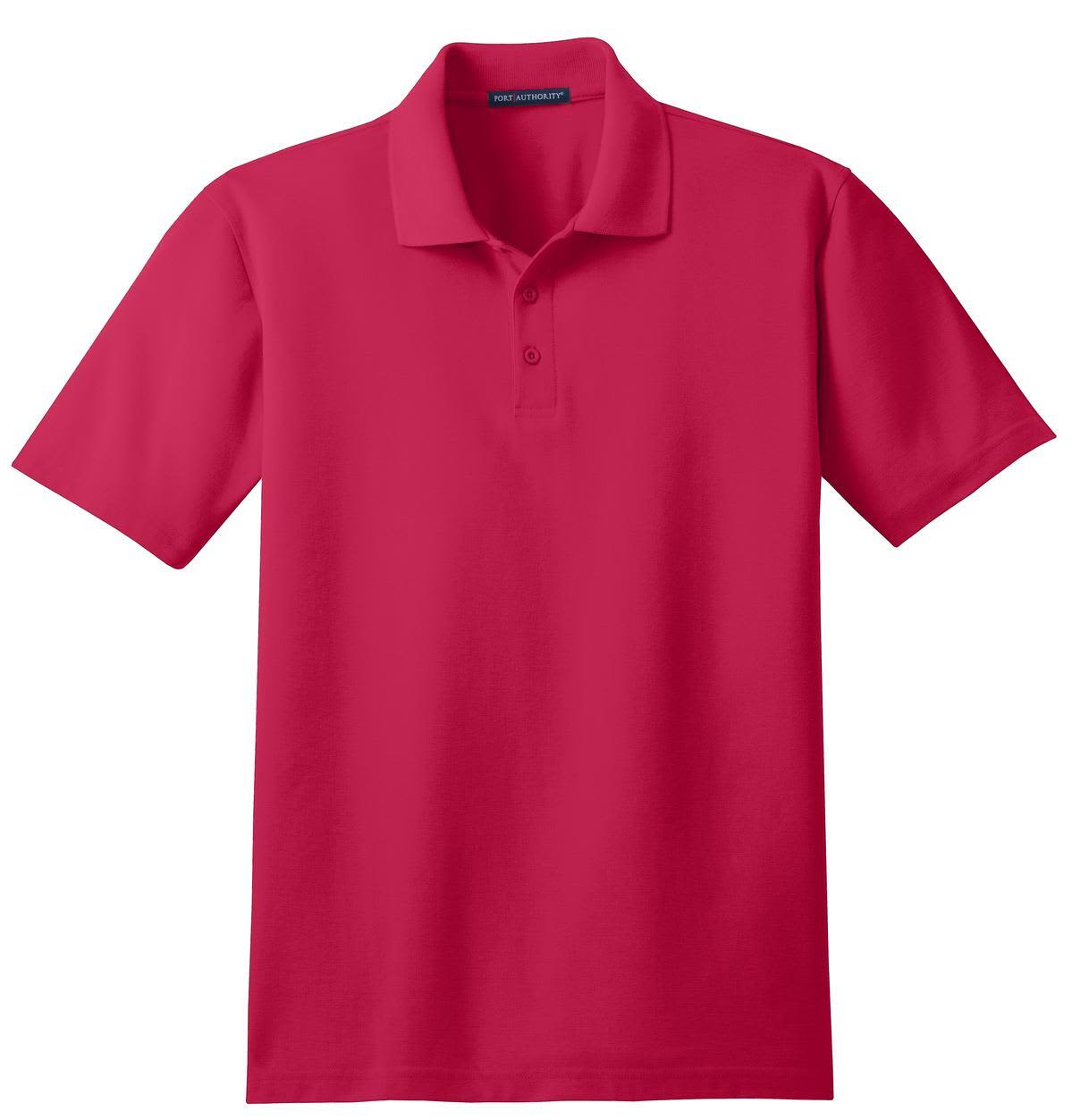 A pink polo shirt featuring a collar and buttons, with a logo on the chest area.