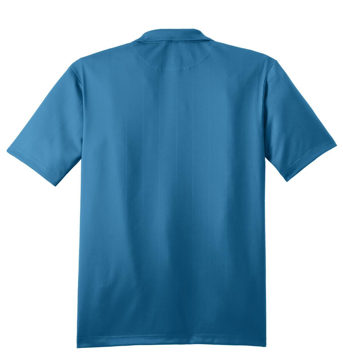 A blue Port Authority Performance Fine Jacquard Polo shirt, featuring a smooth fabric and a logo.