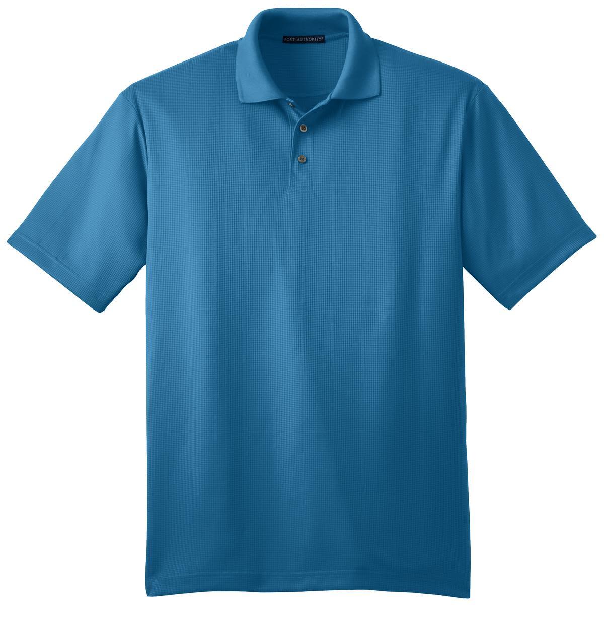 A blue polo shirt with a classic collar and short sleeves. It has a discreet logo on the chest.