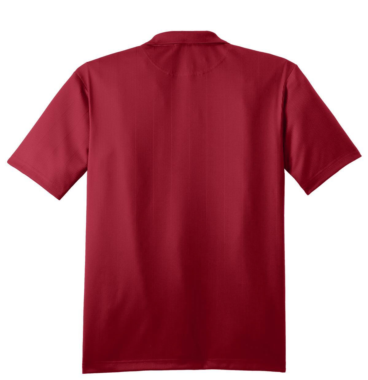 A fine jacquard polo shirt in a rich burgundy colour, featuring a logo on the back.