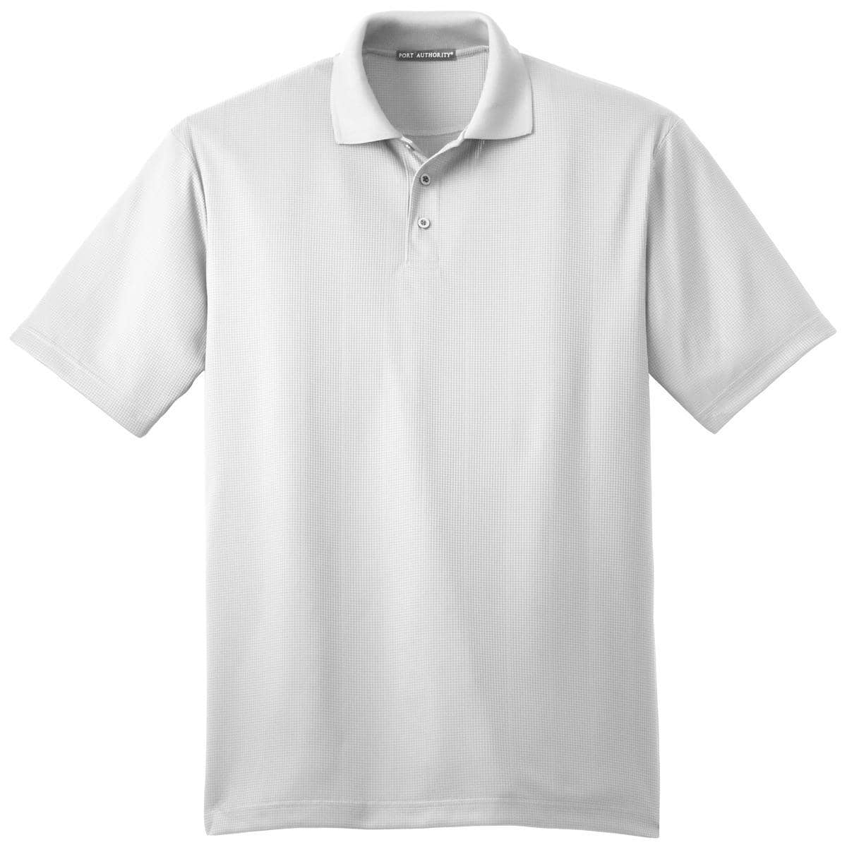 A short-sleeved polo shirt in light grey featuring a collar and three buttons, with a logo on the chest.