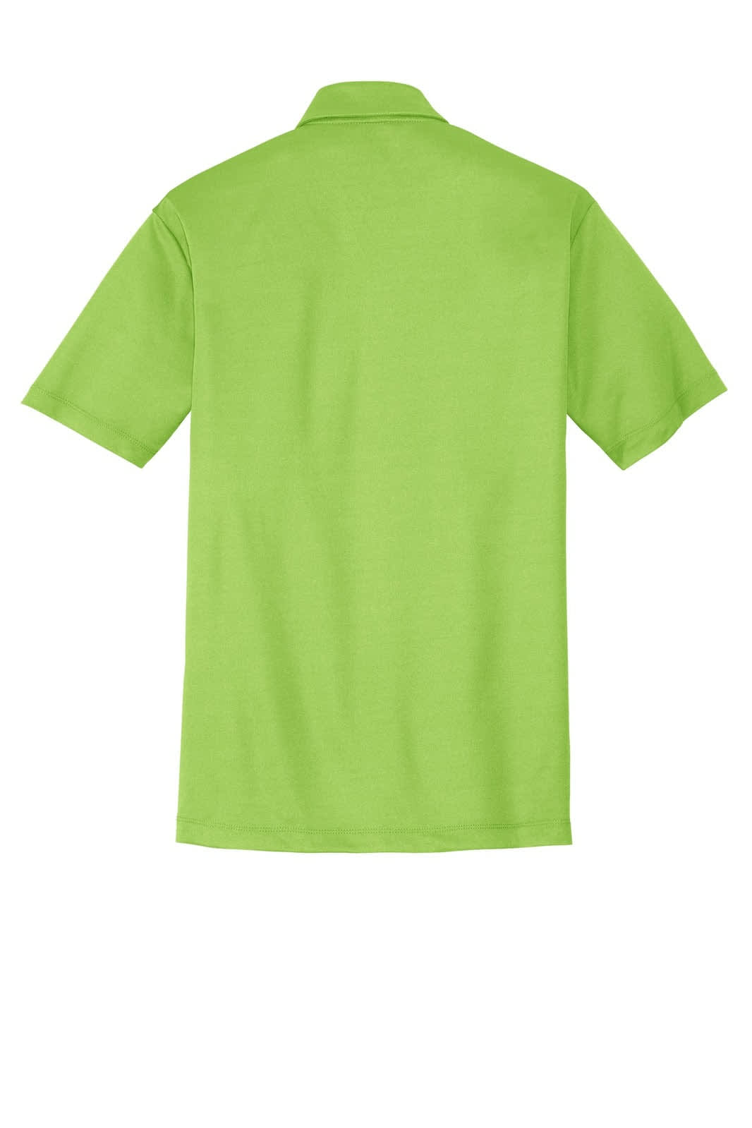 A green Port Authority Silk Touch Performance Polo featuring a collar and short sleeves. It has a logo on the chest.