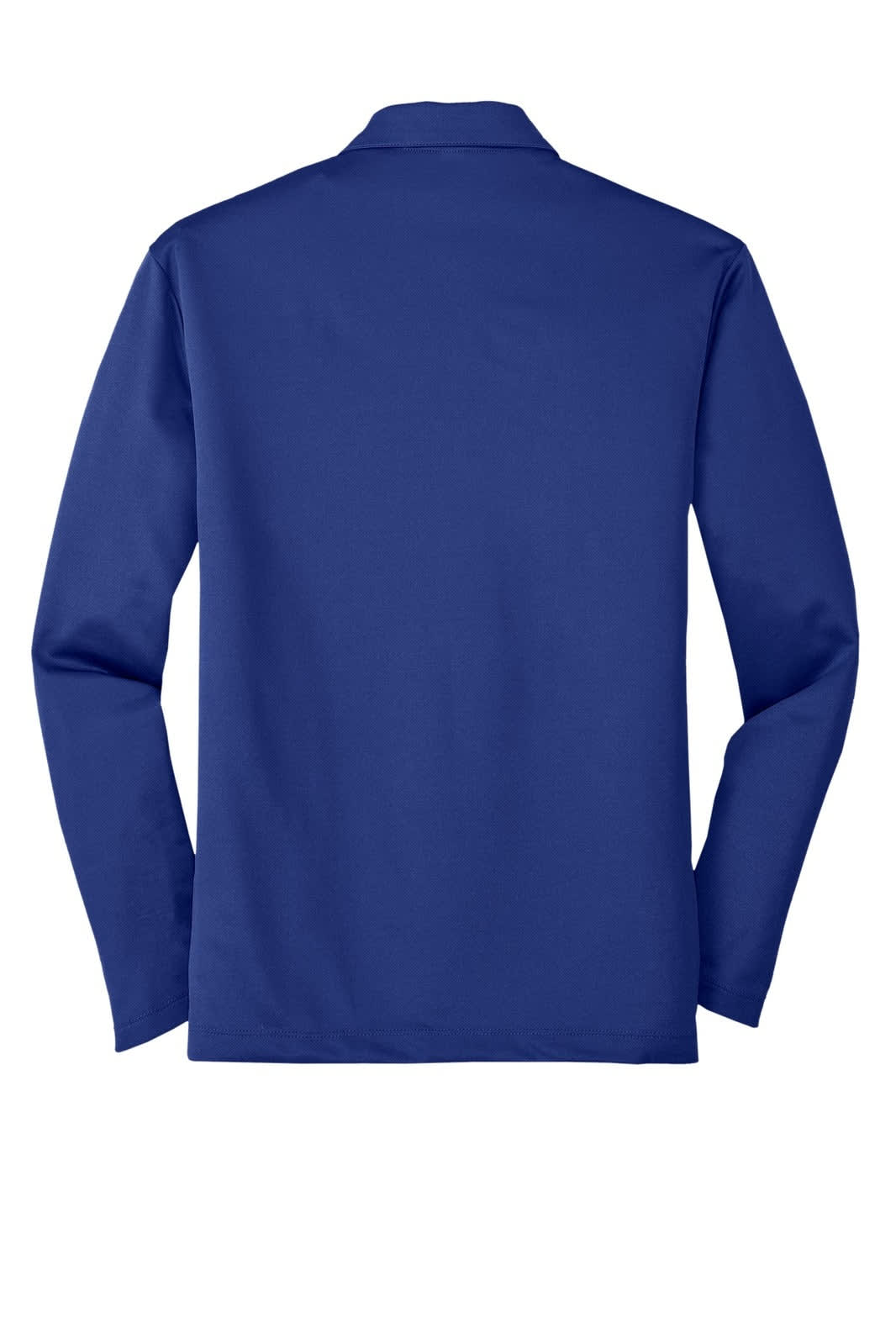 A long sleeve polo shirt in navy blue, featuring a classic design and a logo on the back.