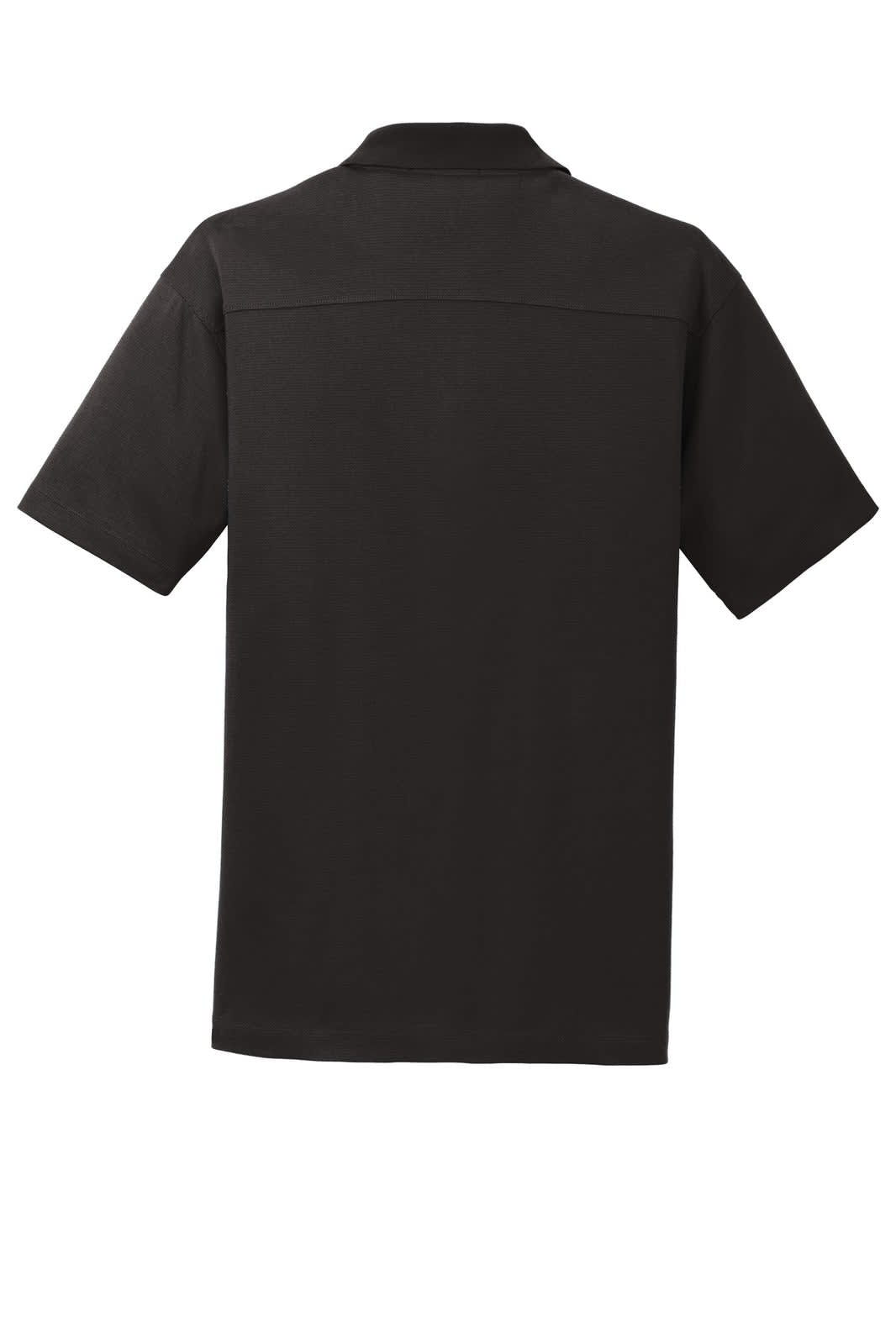 A black Port Authority Rapid Dry Mesh Polo shirt with a classic short sleeve design and a brand logo.