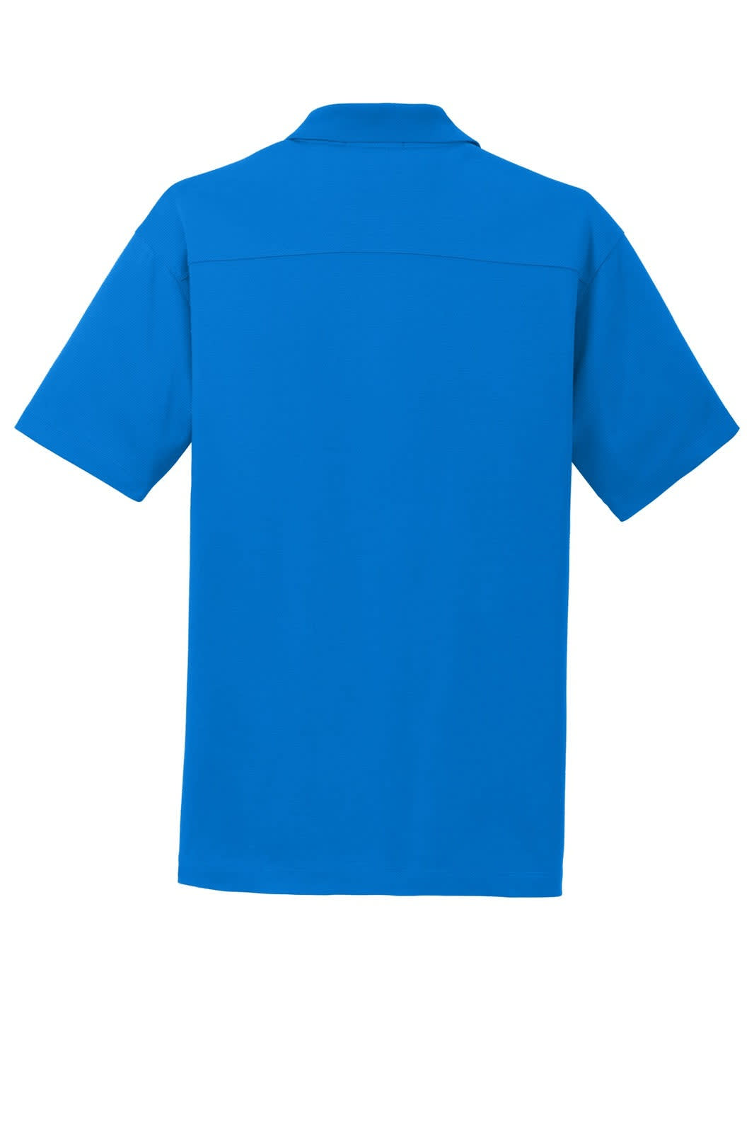 A blue polo shirt featuring a collar and short sleeves. The shirt has a logo on it.