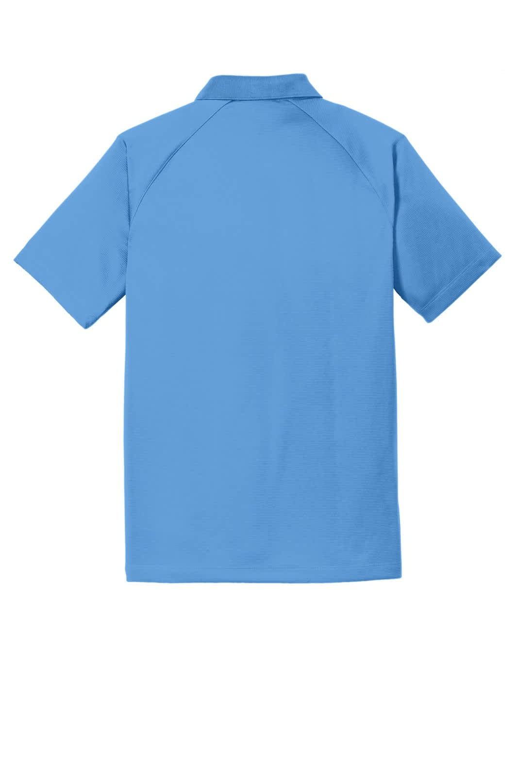 A light blue Port Authority Crossover Raglan Polo, featuring a classic polo design and a logo.