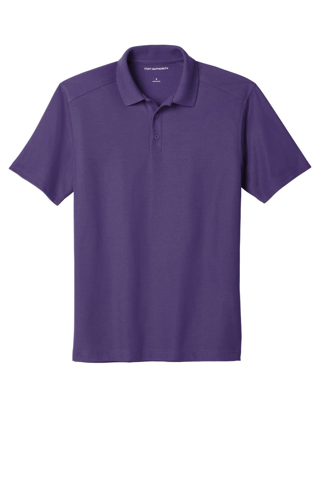A purple polo shirt with a collar and a branded logo. Short sleeves and a classic fit design.