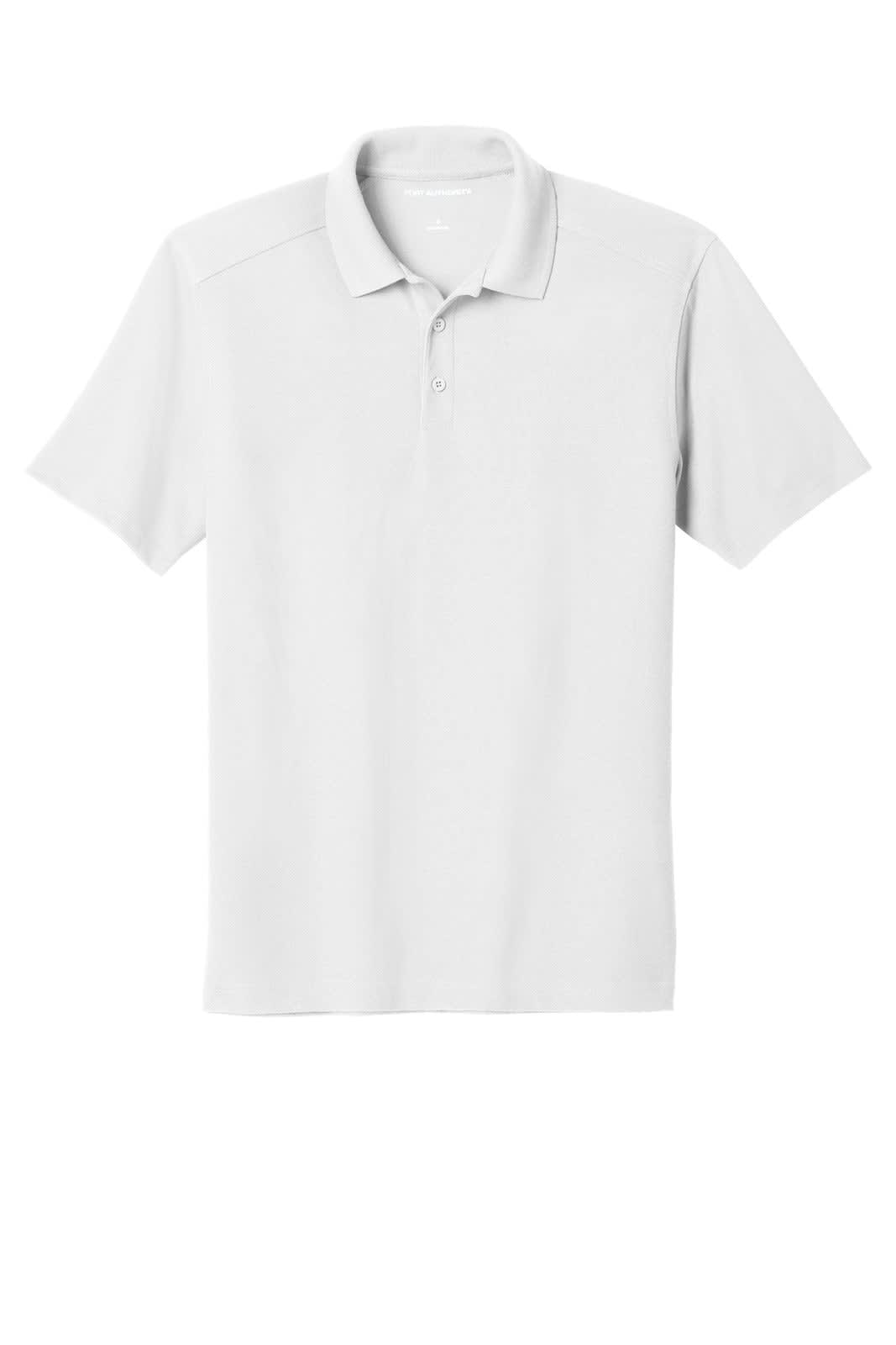 A light grey polo shirt with a collar, featuring three buttons and a logo on the chest.