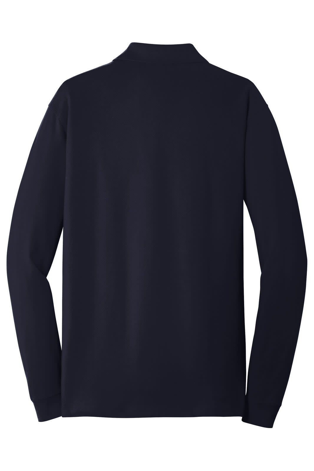 A long sleeve polo shirt in navy blue, featuring a collar and equipped with a logo.