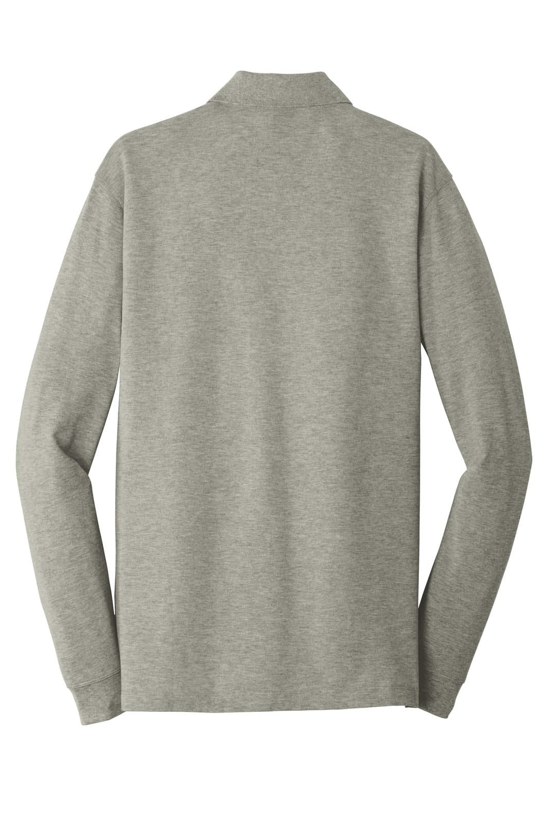 A long sleeve polo shirt in a grey colour, featuring an unseen logo on the back.