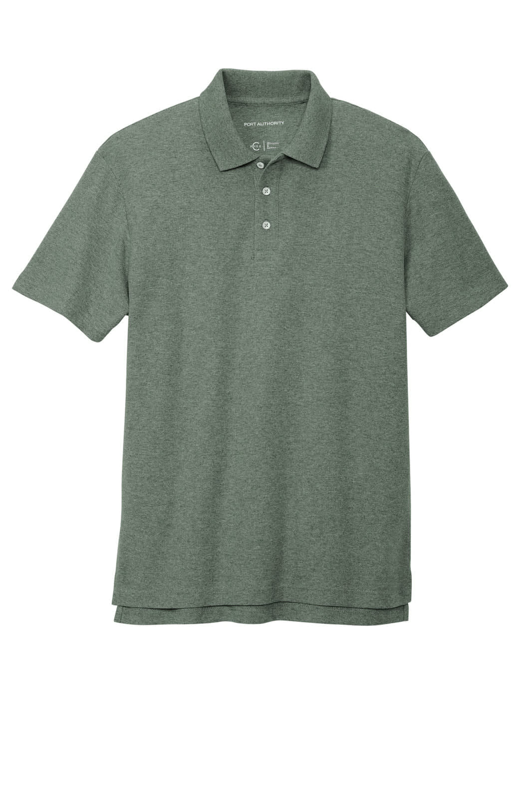 A green polo shirt with a collar, short sleeves, and a button-up placket. It features a branding logo.
