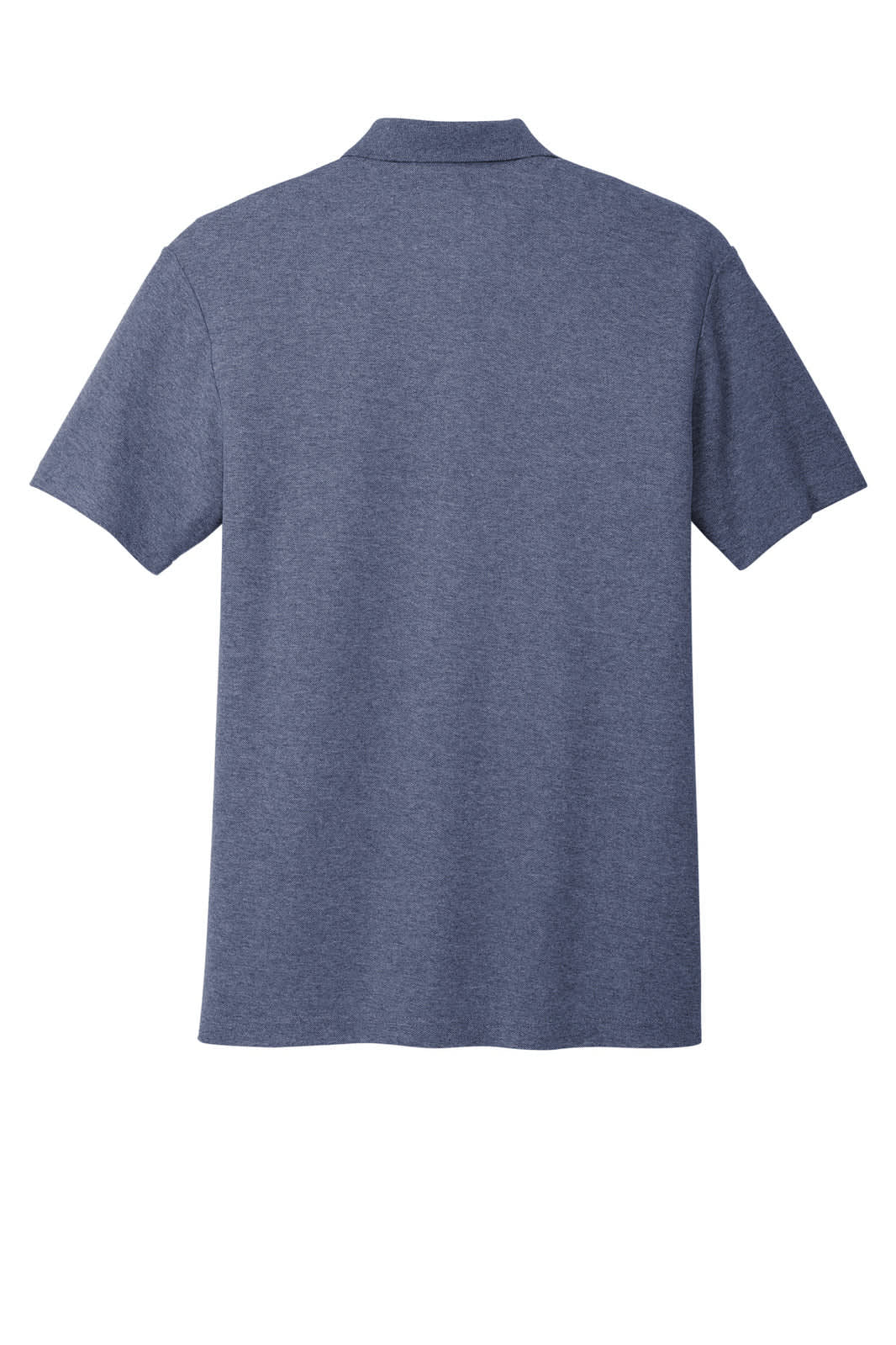 A navy blue polo shirt with short sleeves, featuring a collar and a logo on the left side.