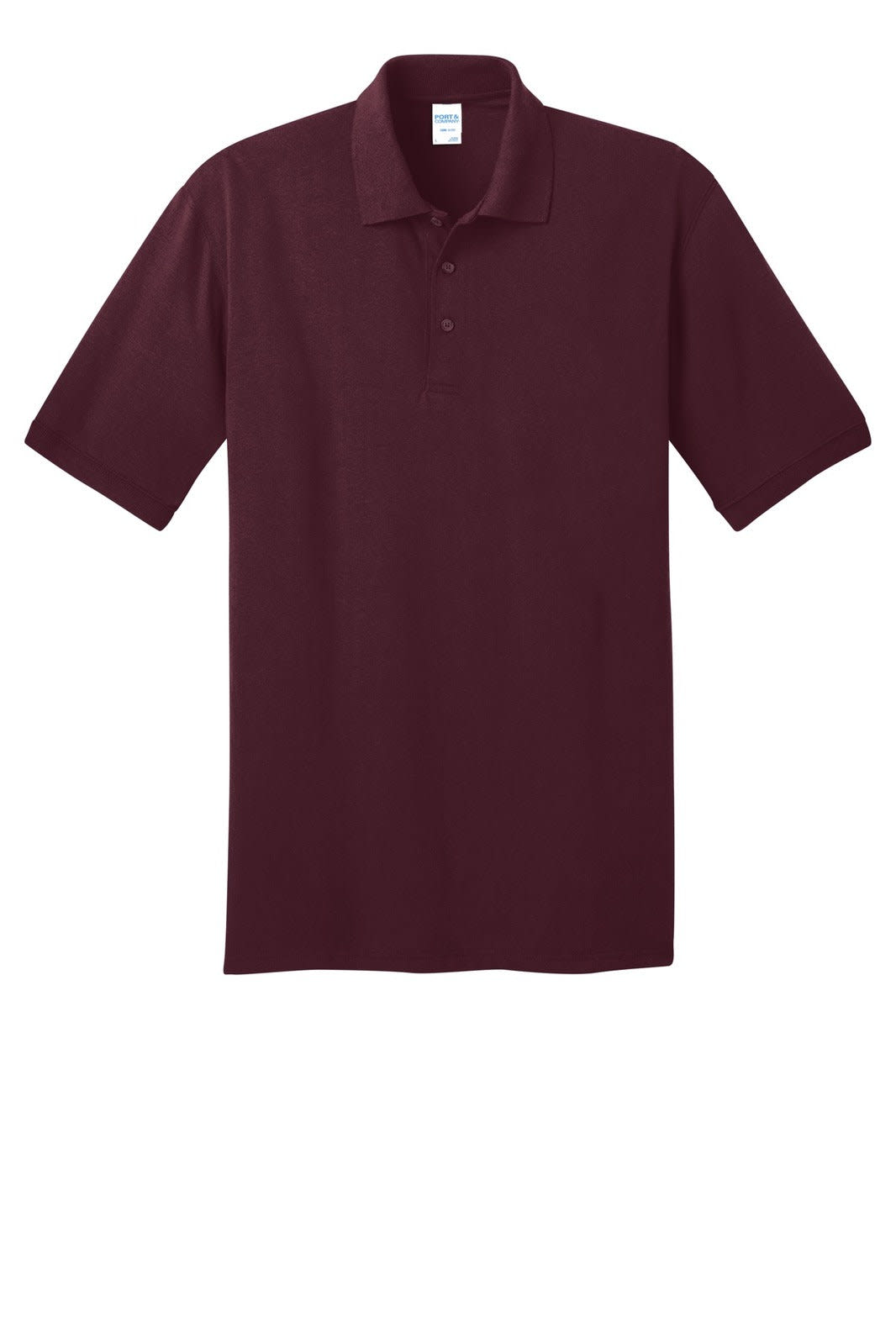 A burgundy polo shirt made of a blend of materials, featuring a collar and a logo.