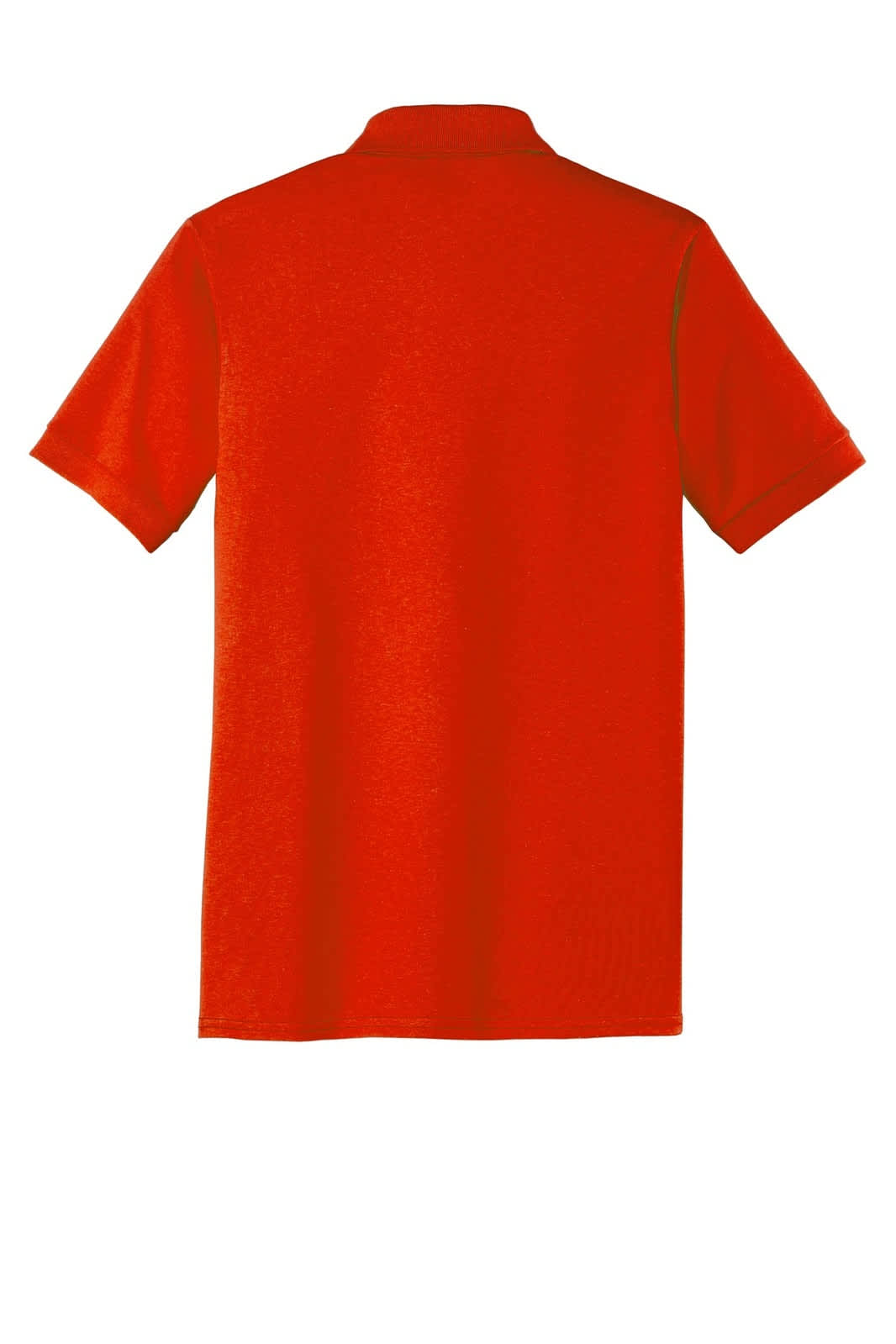A red Port & Company Core Blend jersey knit polo shirt featuring a short collar and sleeves, with a branding logo.