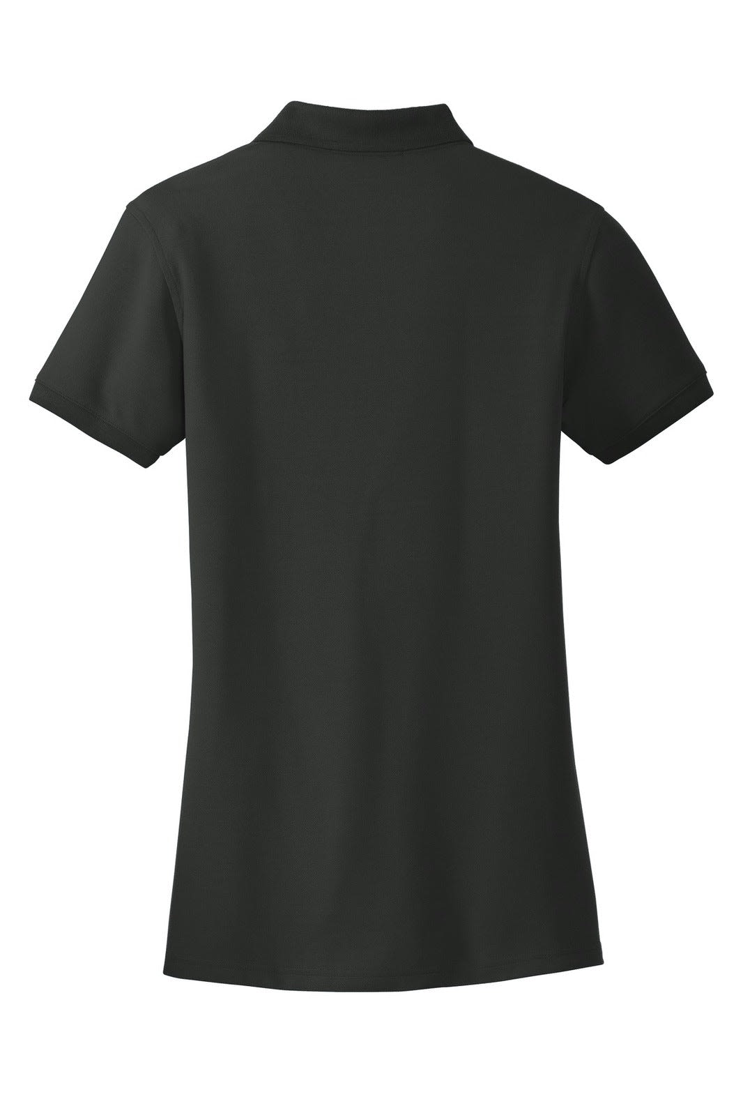 A ladies' polo shirt in dark grey, featuring a classic pique design and a logo.