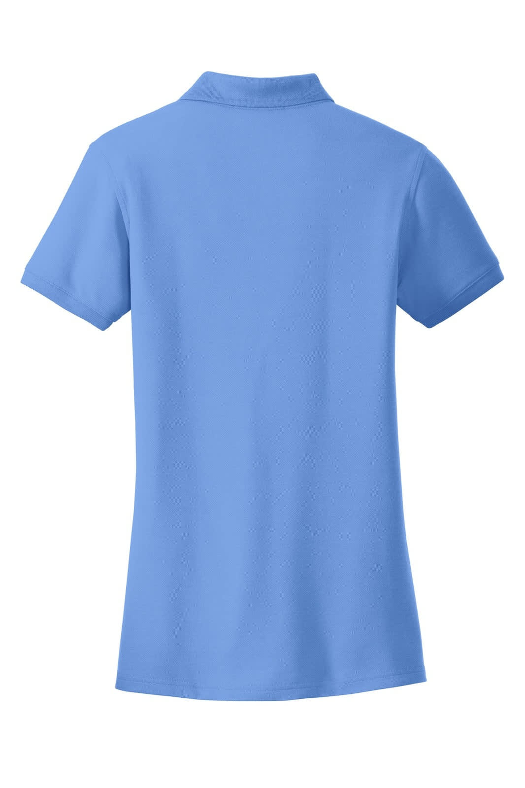 A light blue ladies' polo shirt with a classic pique texture, featuring a collar and short sleeves. It has a logo on the back.
