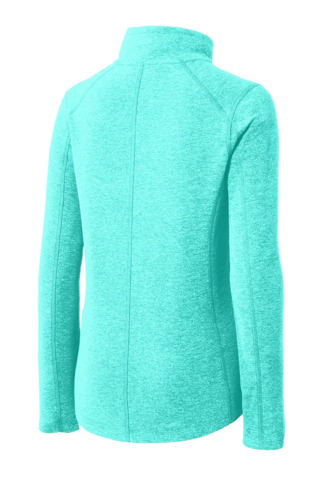 A mint green women's microfleece full-zip jacket with a high collar and long sleeves. It features a logo.