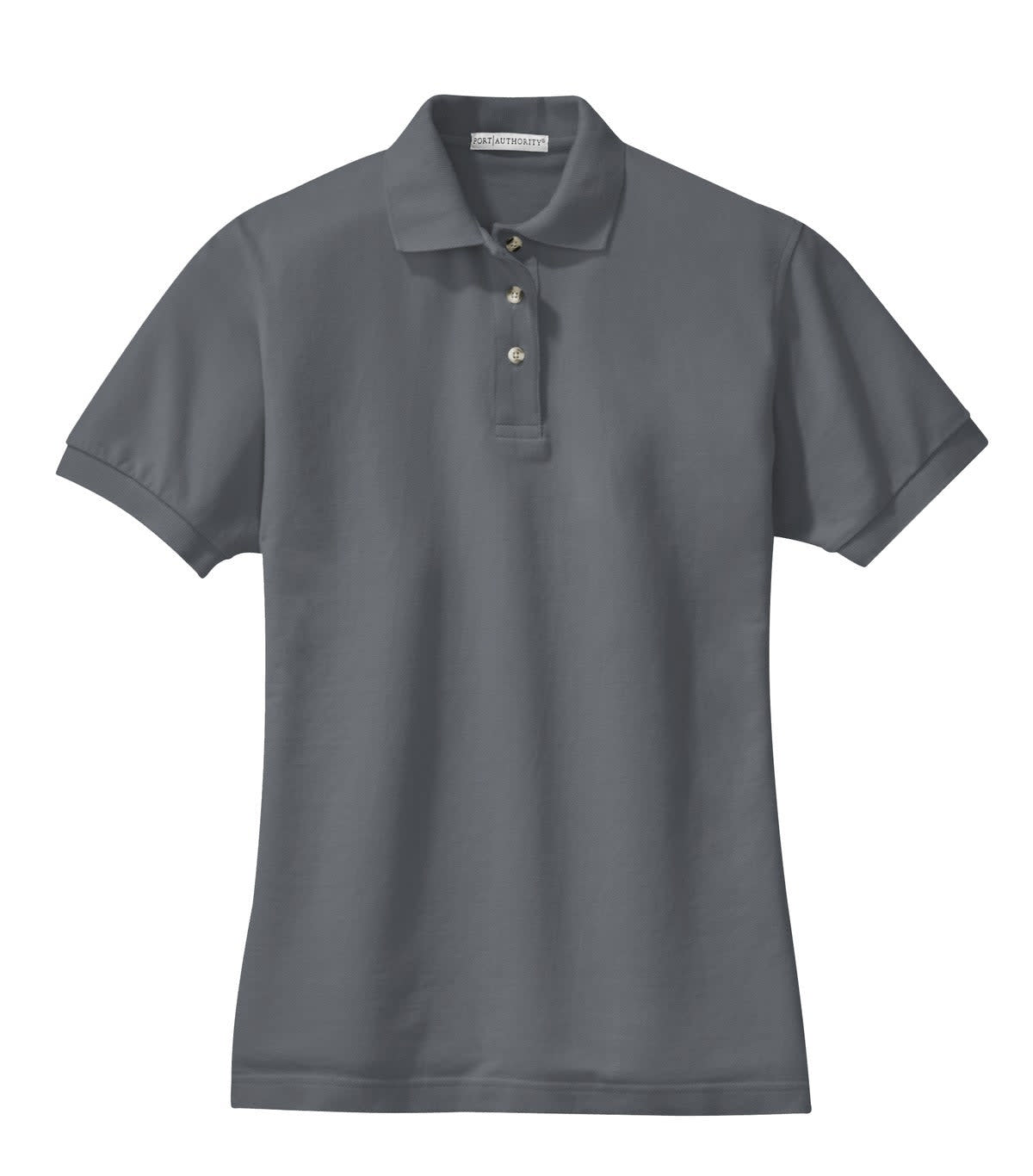 A grey polo shirt made from heavyweight cotton, featuring a collar and three-button placket. It has a logo.