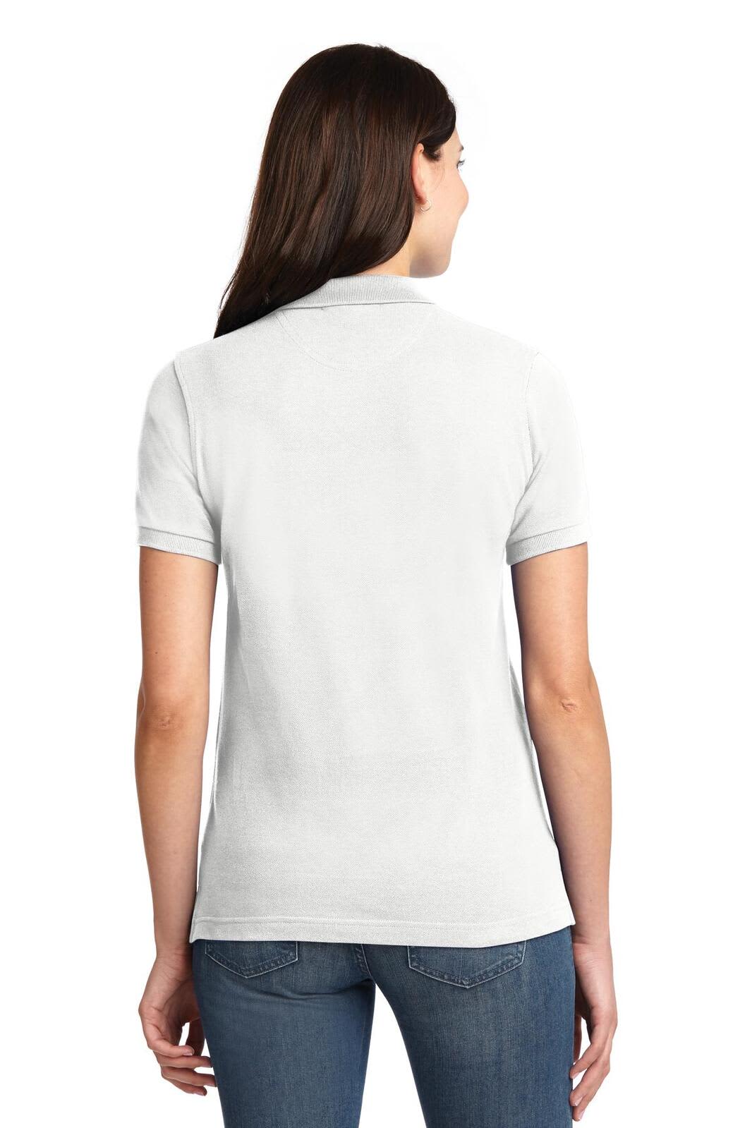 A lightweight white polo shirt with a short sleeve design and a small logo on the back.