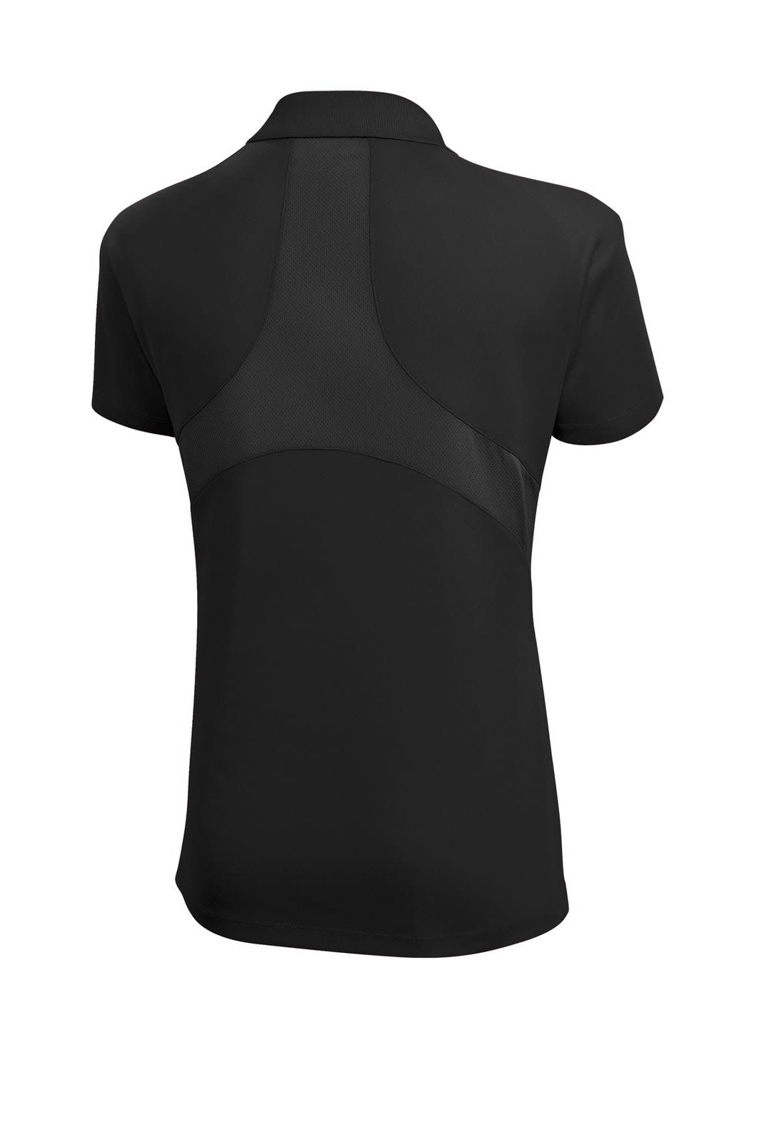 A black polo shirt featuring a smooth back design and a logo on the front. Ideal for sporty occasions.