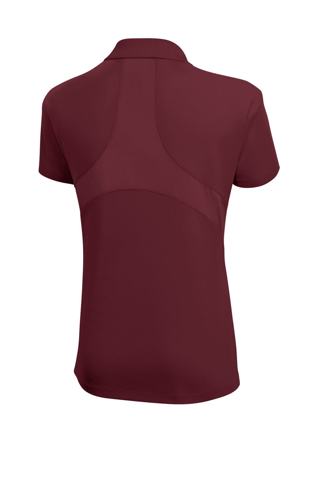 A maroon Sport-Tek Ladies Dri-Mesh Pro Polo shirt featuring a back panel design and a logo.
