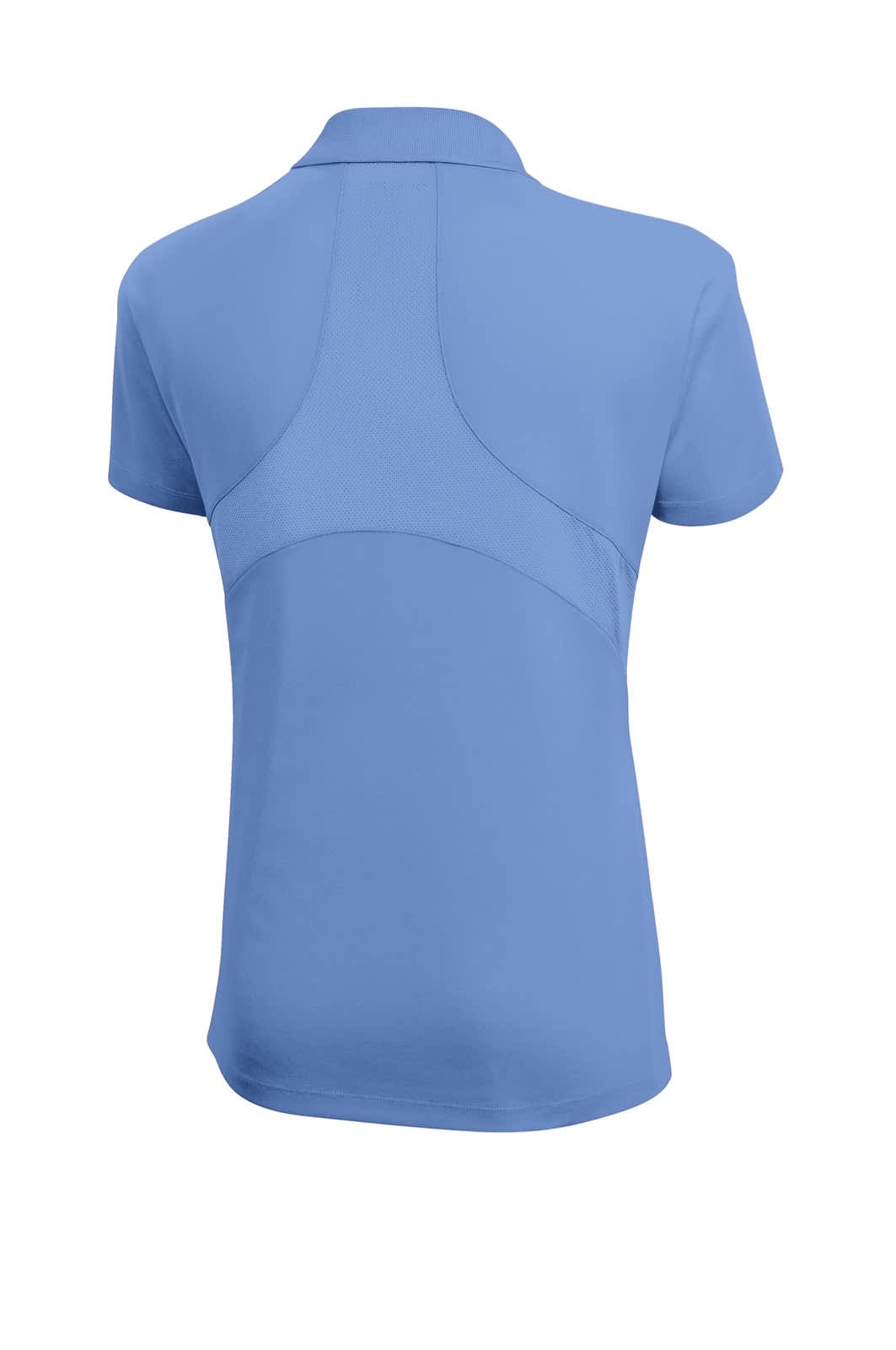 A blue Sport-Tek Ladies Dri-Mesh Pro Polo shirt featuring a stylish back design and a logo.