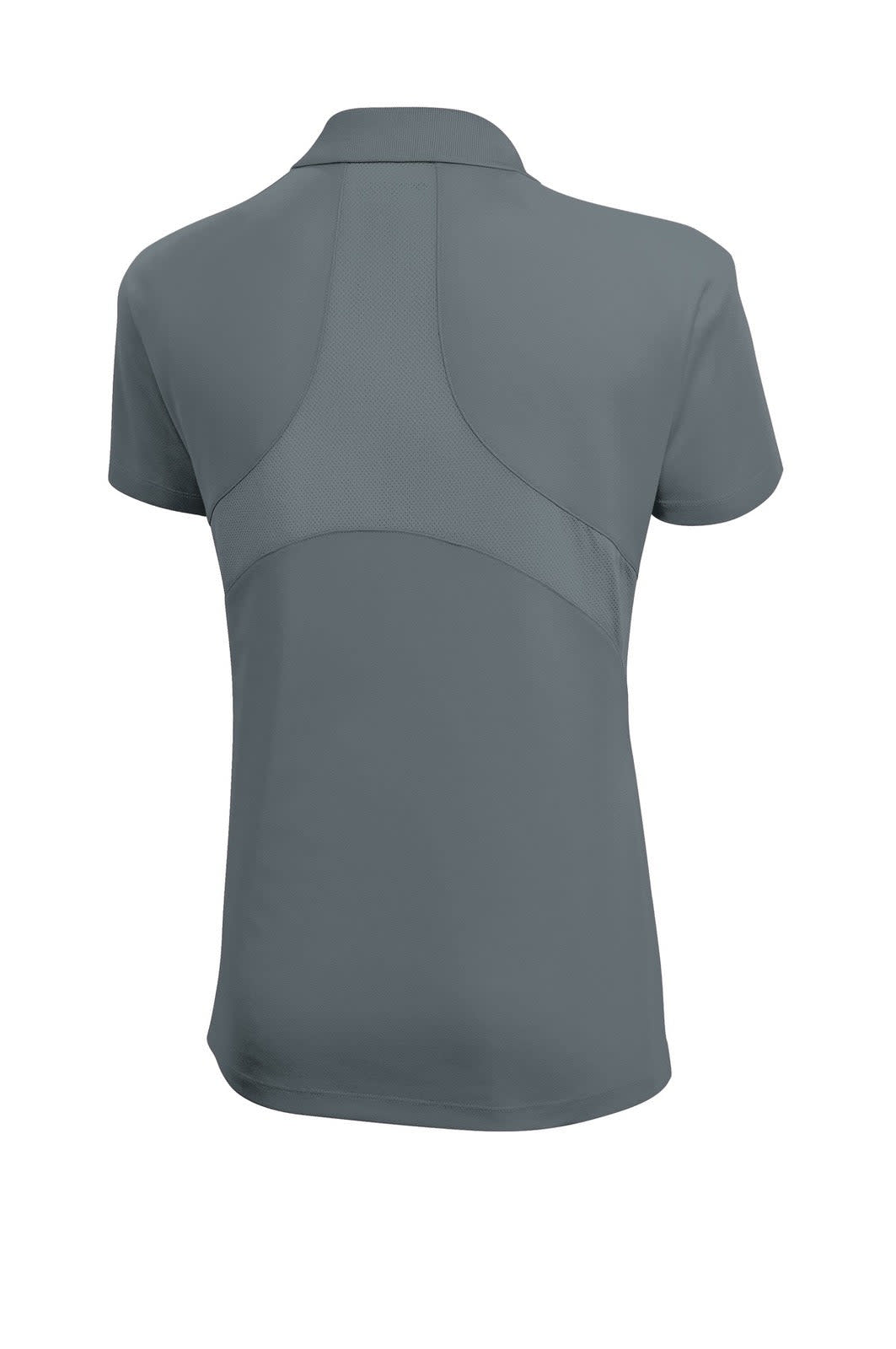 A grey Sport-Tek Ladies Dri-Mesh Pro Polo featuring a sleek back design and a logo.