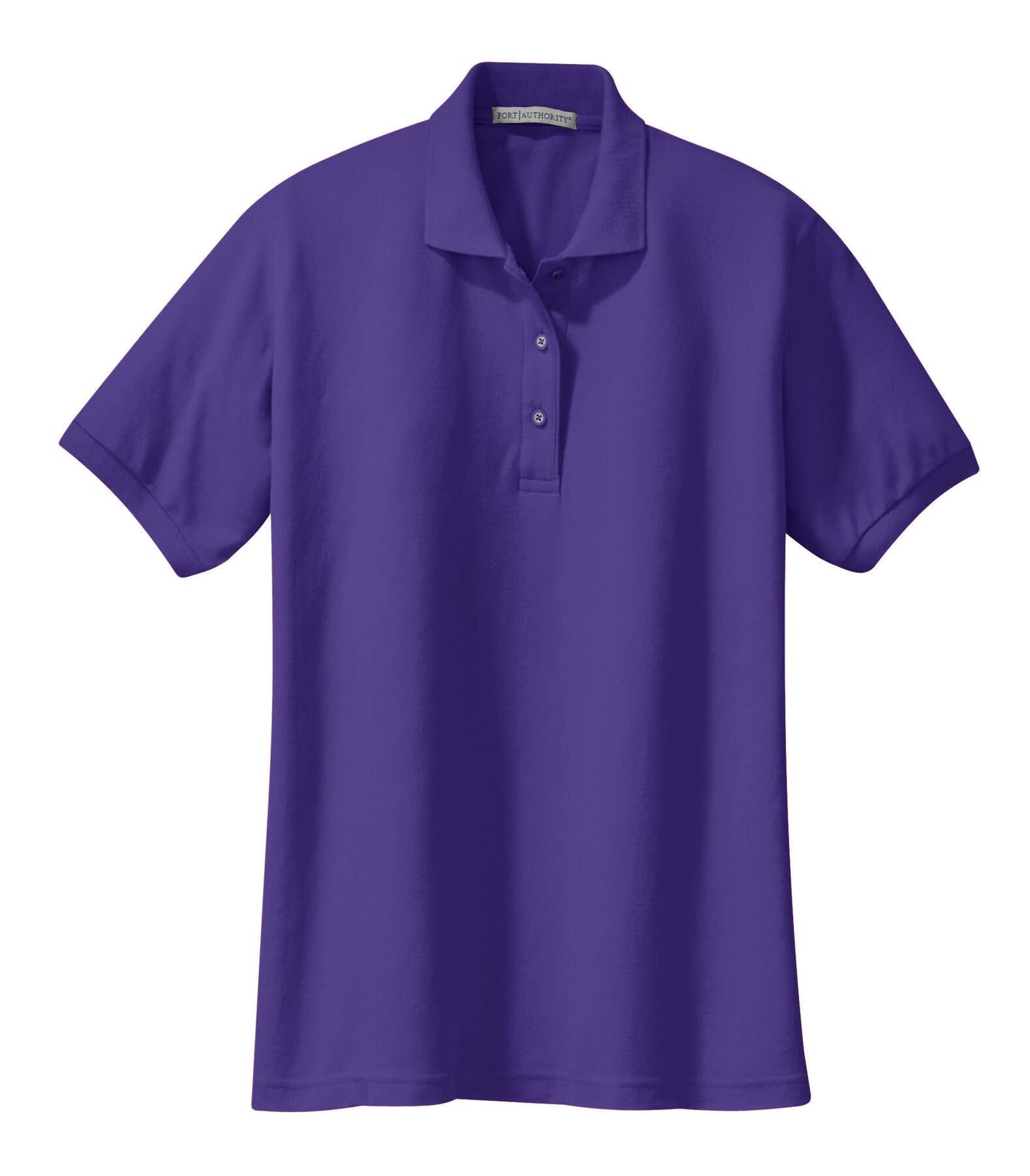 A purple ladies' polo shirt with a classic collar and four-button placket. Features a logo on the chest.
