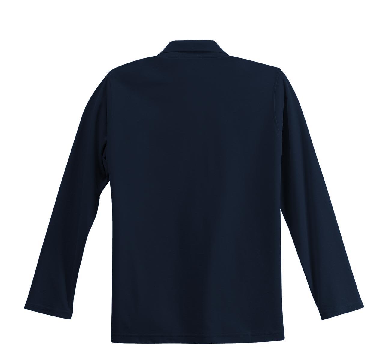 A navy long sleeve polo shirt with a slightly tailored fit and a collar, featuring a logo.