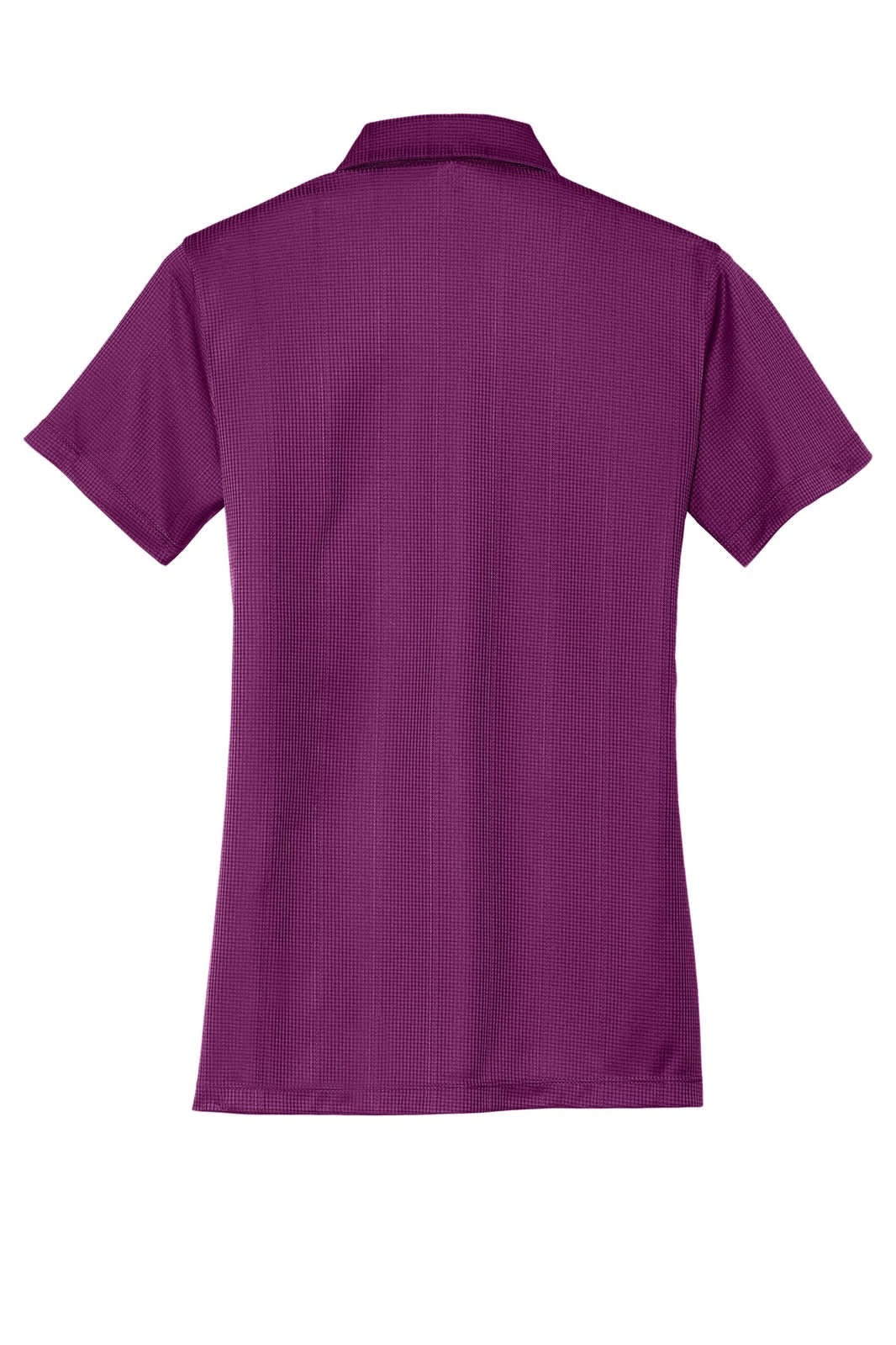 A purple ladies' polo shirt featuring a fine jacquard texture and a collar, with a logo on the back.