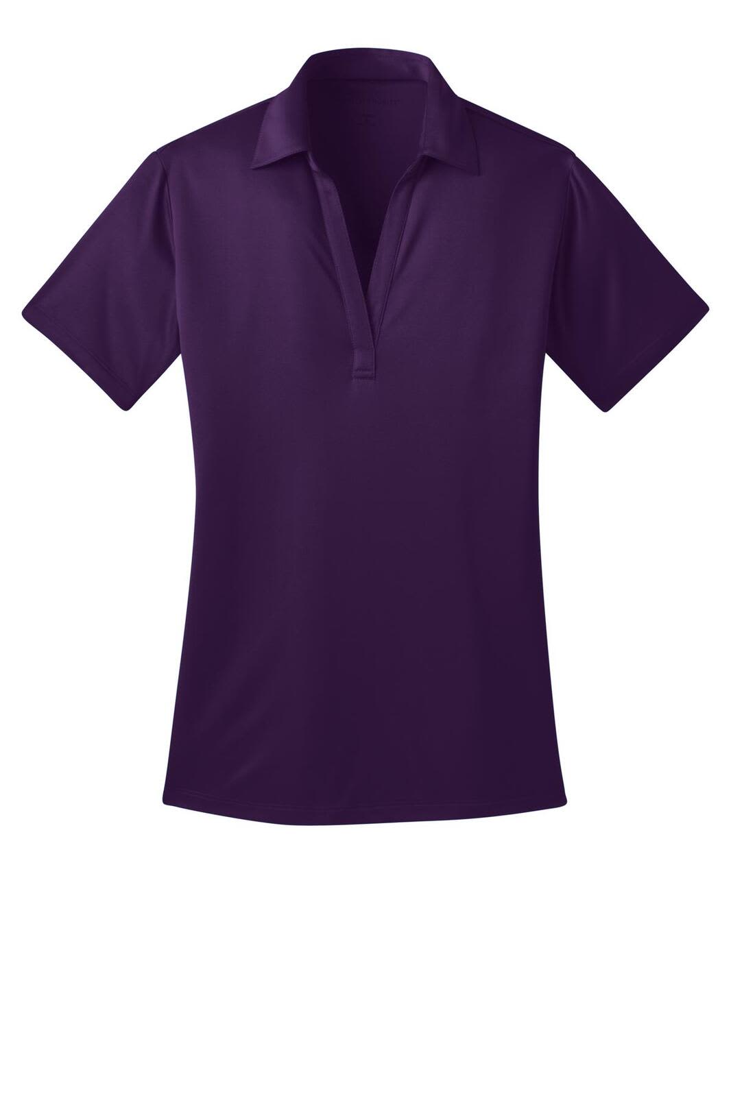 A purple ladies' polo shirt featuring a classic design and a logo on the chest area.