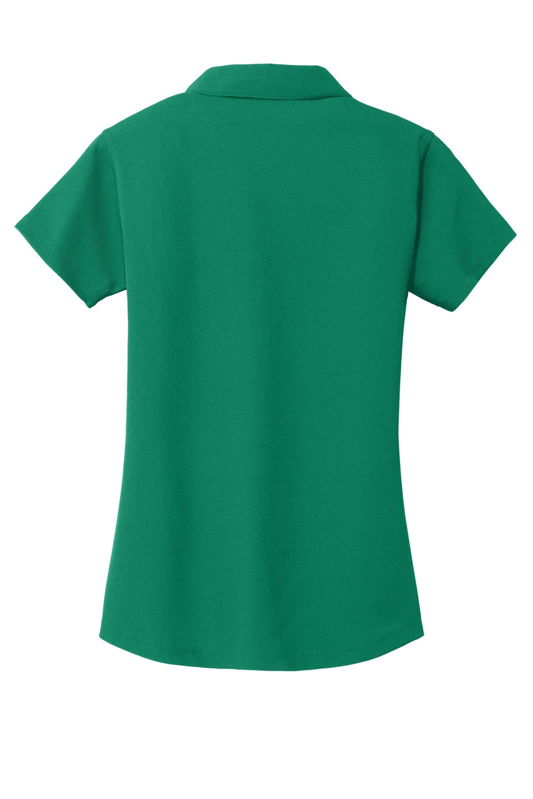 A green polo shirt with a short sleeve and collar, featuring a logo on the back.