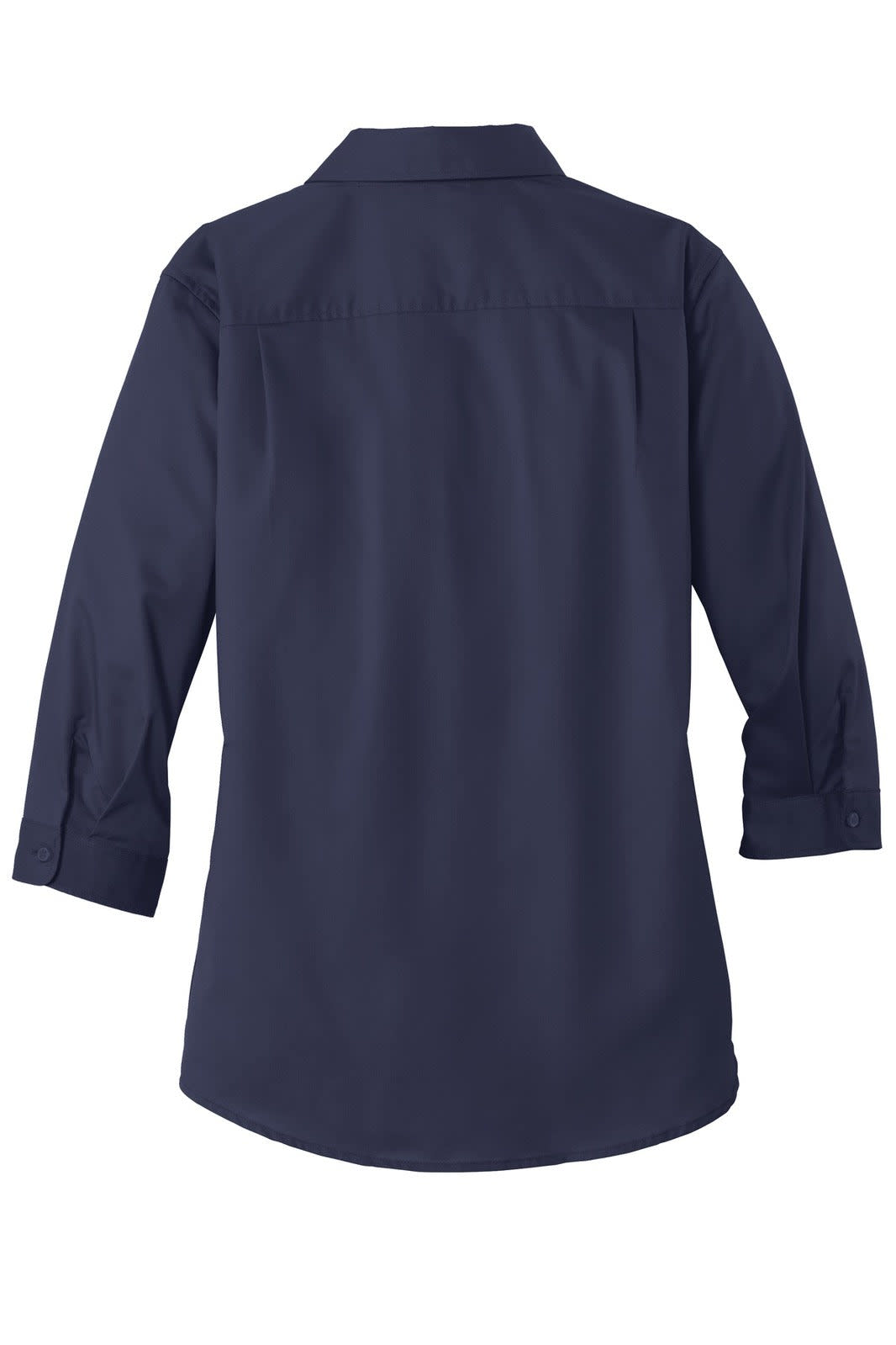 A navy blue Port Authority ladies' 3/4-sleeve SuperPro twill shirt featuring a simple design and a logo.