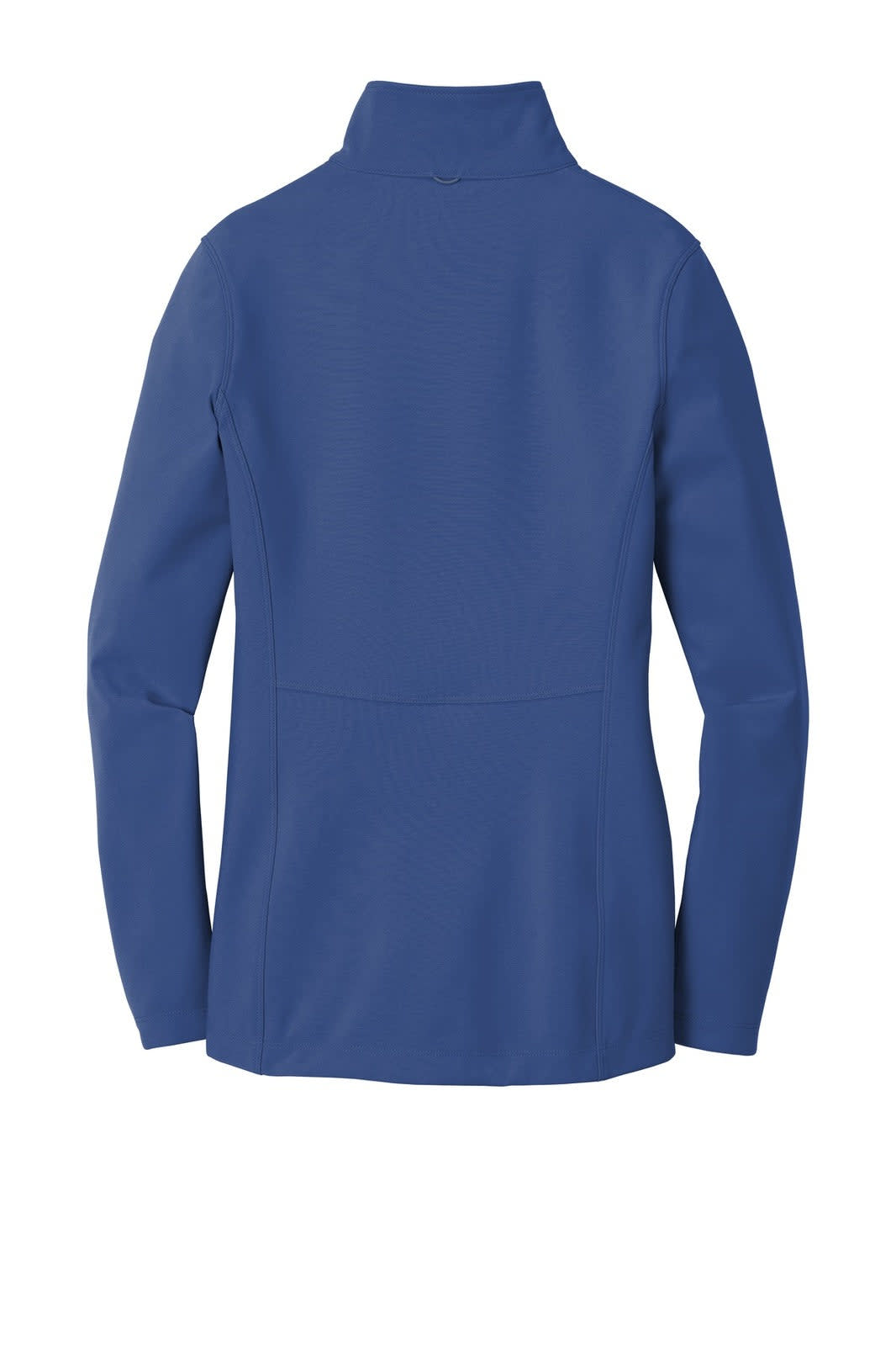 A soft shell jacket in vibrant blue, featuring a high collar and a fitted design. Includes a logo on the back.