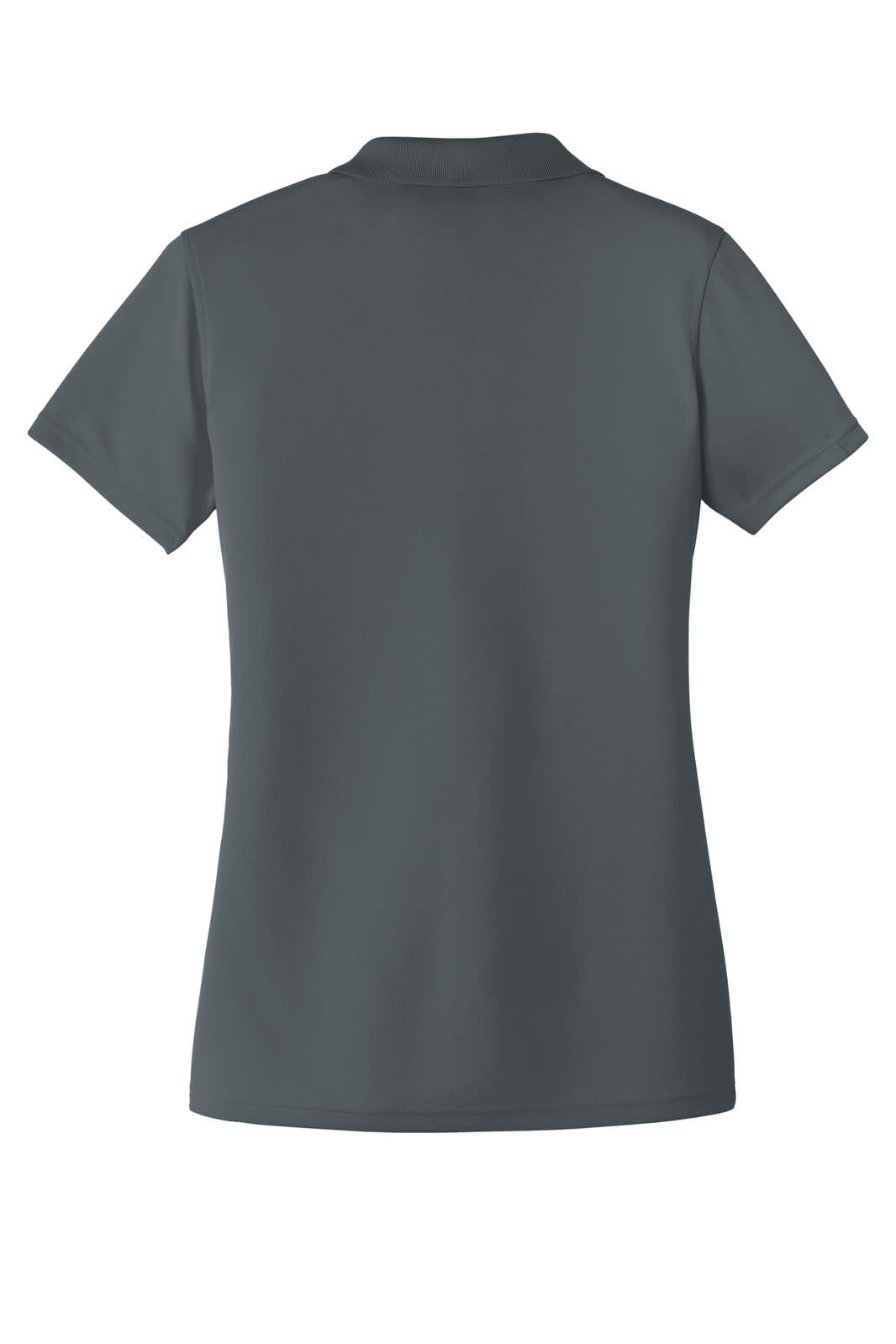 A grey women's polo shirt with a micro-mesh texture and a collar. It features a logo on the left side.