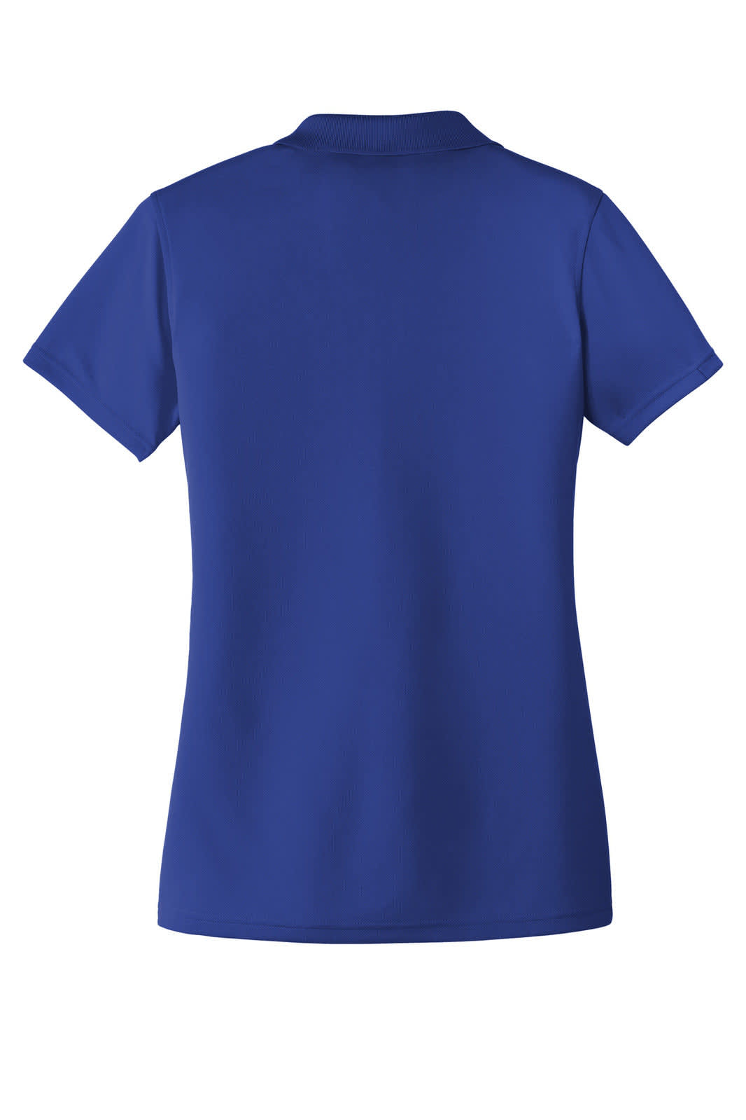 A blue ladies' polo shirt with a UV micro-mesh fabric, featuring a collar and short sleeves, with a logo.