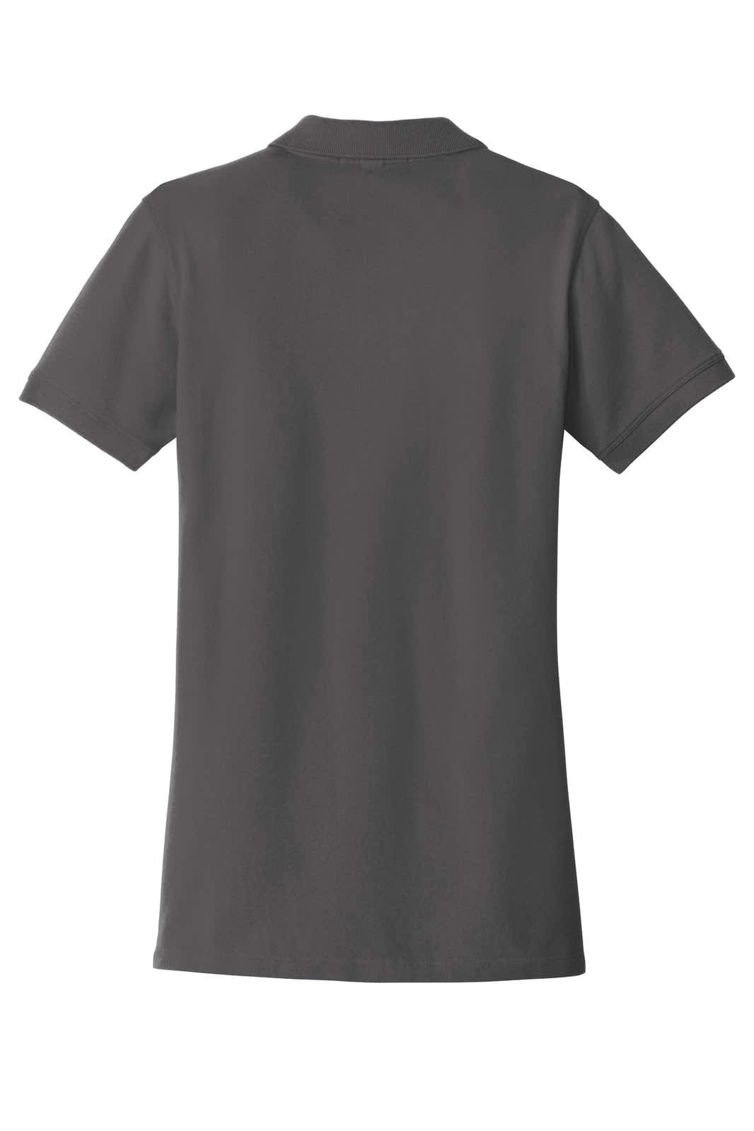 A grey polo shirt with a classic collar and short sleeves, featuring a logo on the front.