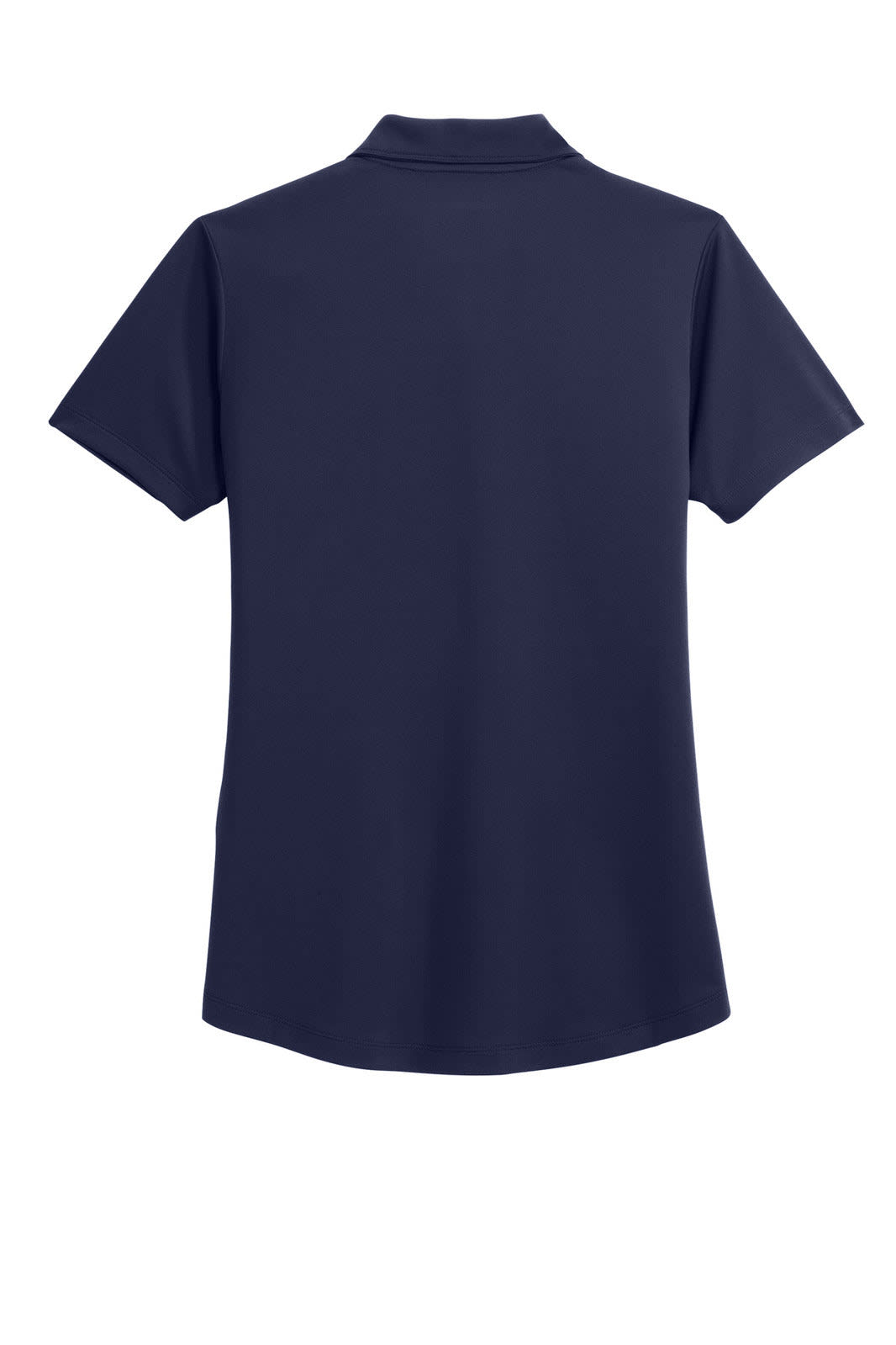 A navy blue ladies' polo shirt featuring a smooth, snag-proof fabric and a collar. It has a branding logo.