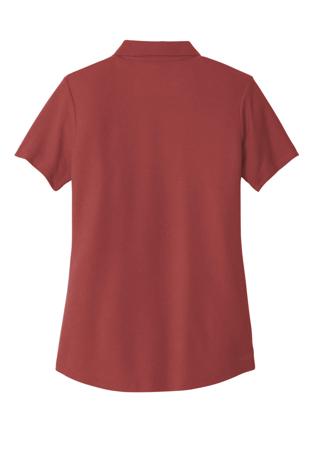 A red ladies' polo shirt with a short sleeve design and a collar, featuring a logo.