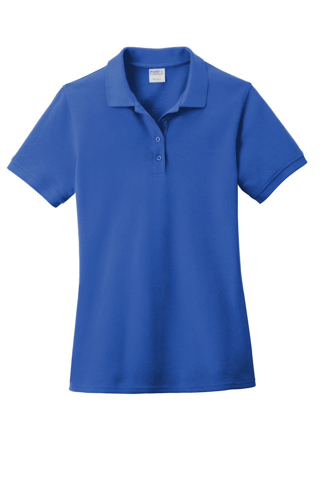 A ladies' polo shirt in a vibrant blue colour, featuring a classic collar and three button placket, with a logo.