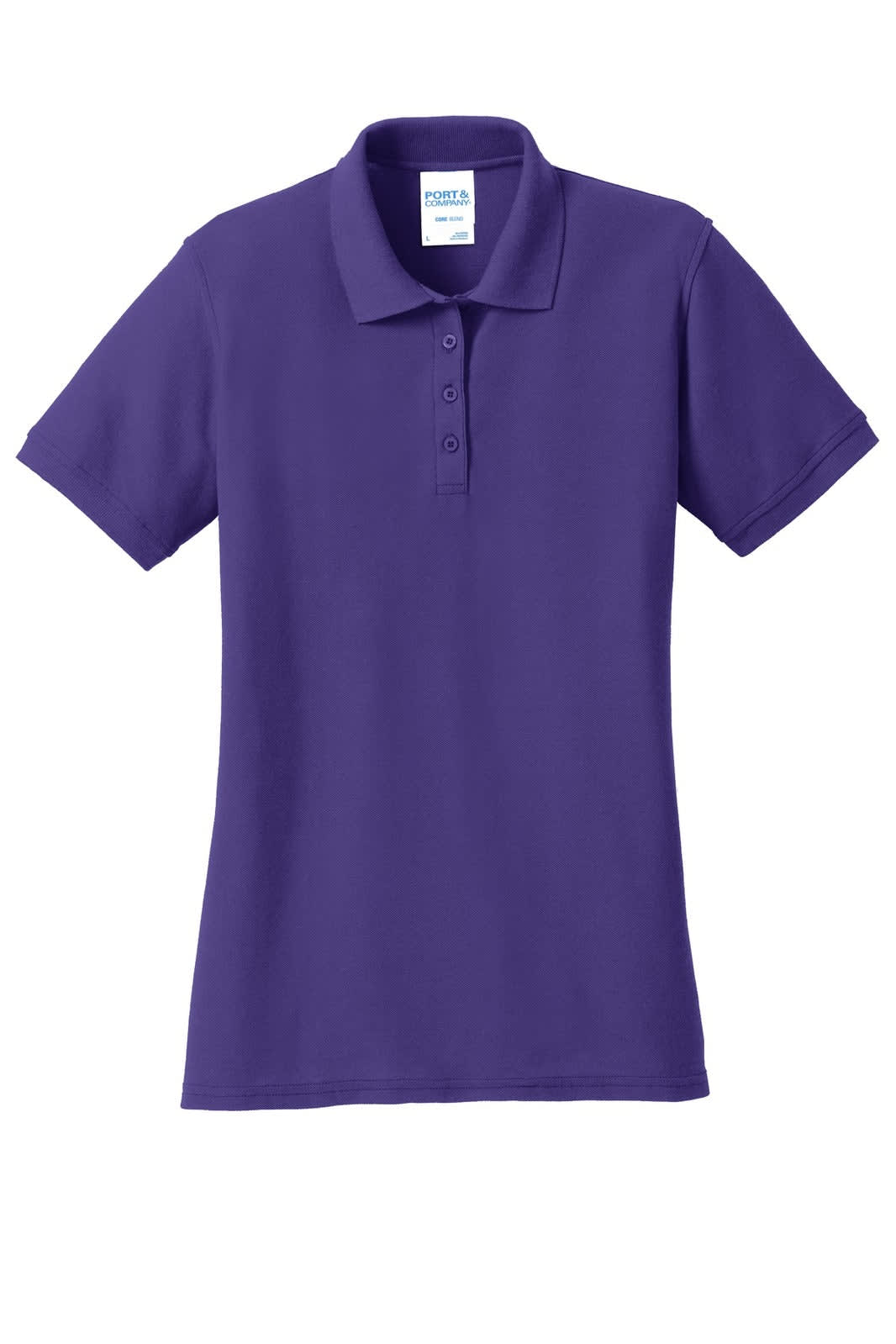 A purple ladies' polo shirt with a classic collar, short sleeves, and a logo on the chest area.
