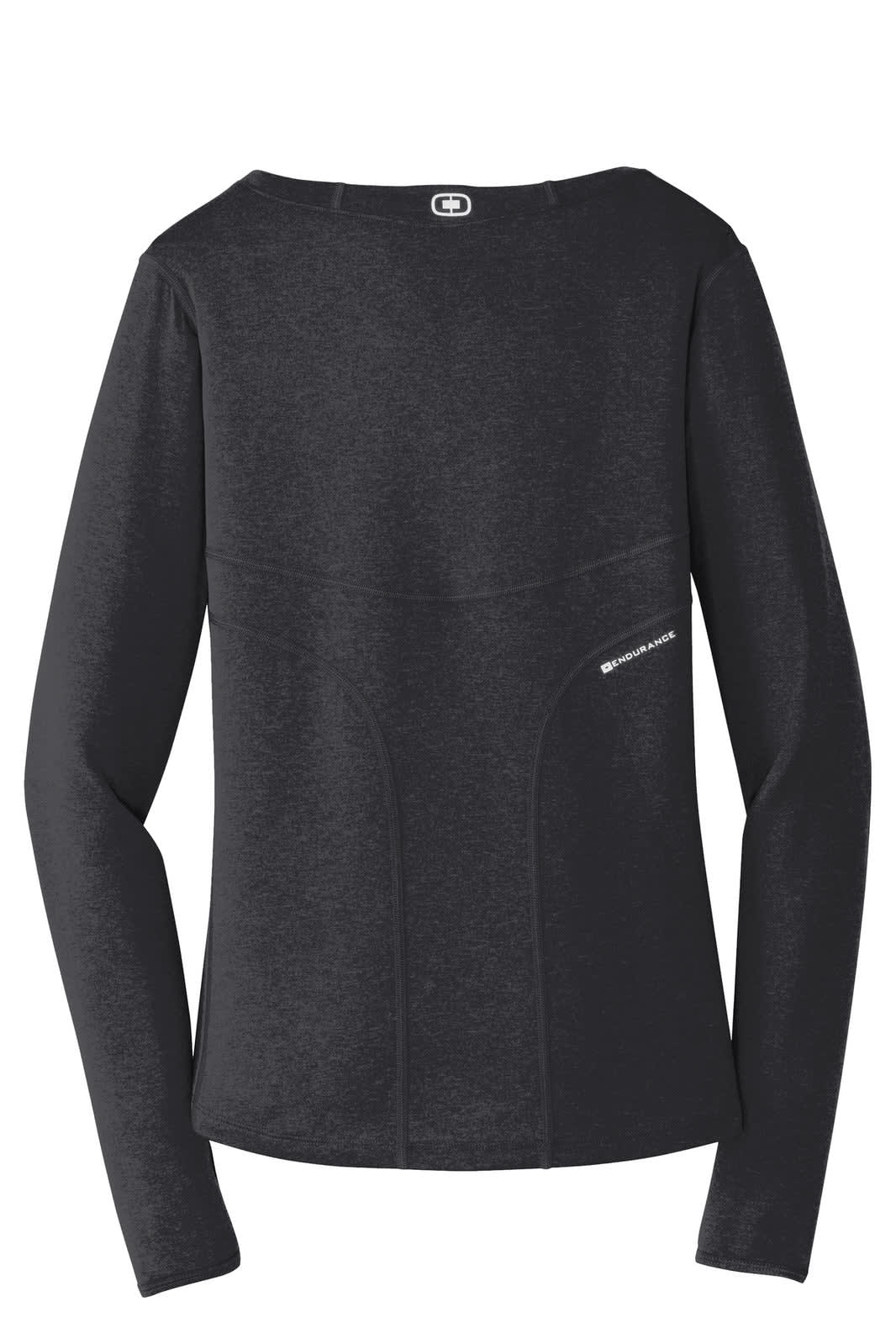 A black long sleeve crew shirt with a sleek design and a small logo on the back.