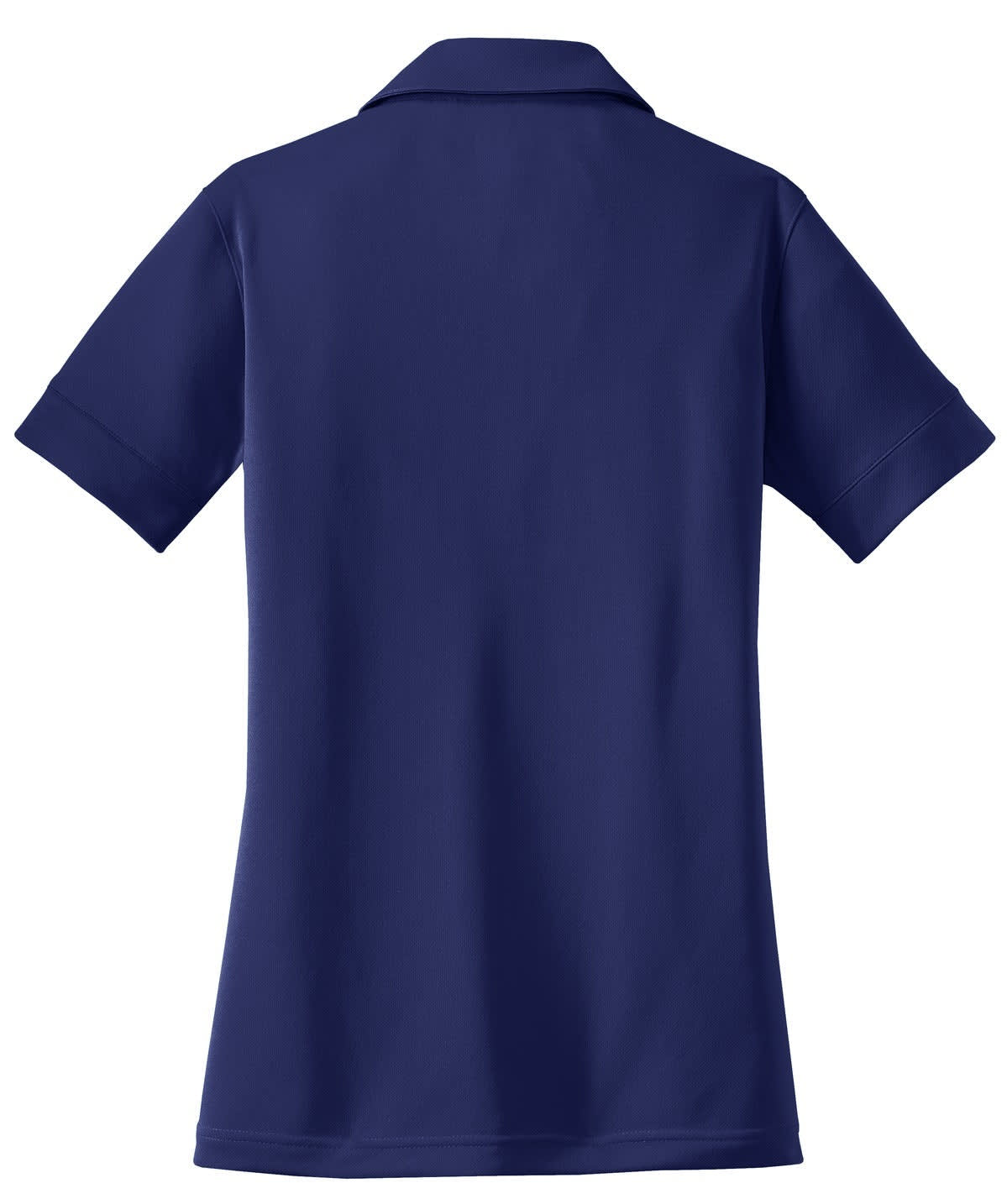 A navy blue polo shirt featuring a classic collar and short sleeves, with a logo on the front.