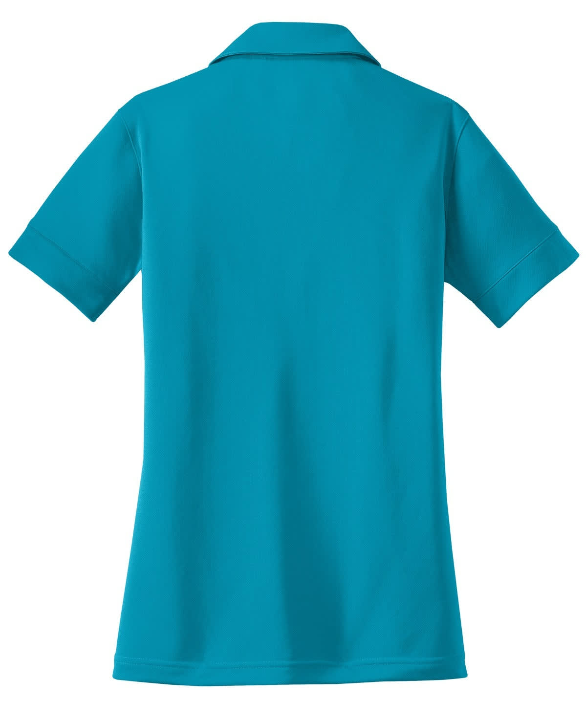 A teal polo shirt featuring a classic collar and short sleeves. It includes a logo on the front.