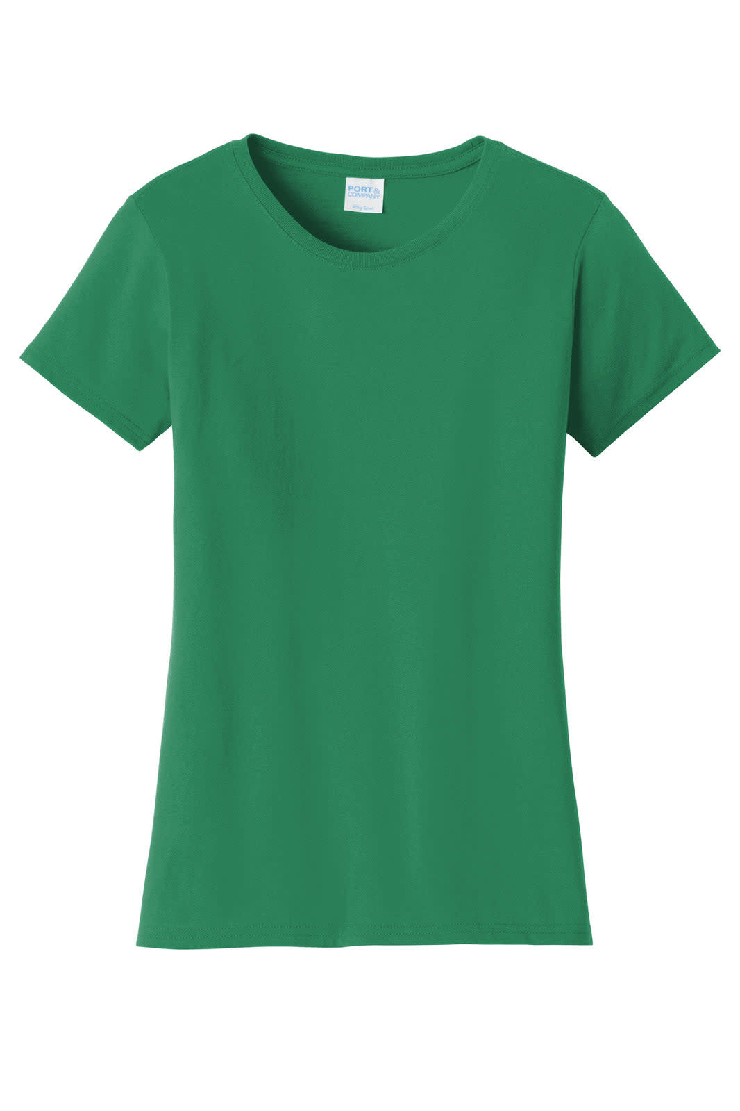 A green women's t-shirt with a classic fit and short sleeves. The shirt features a logo on the label.