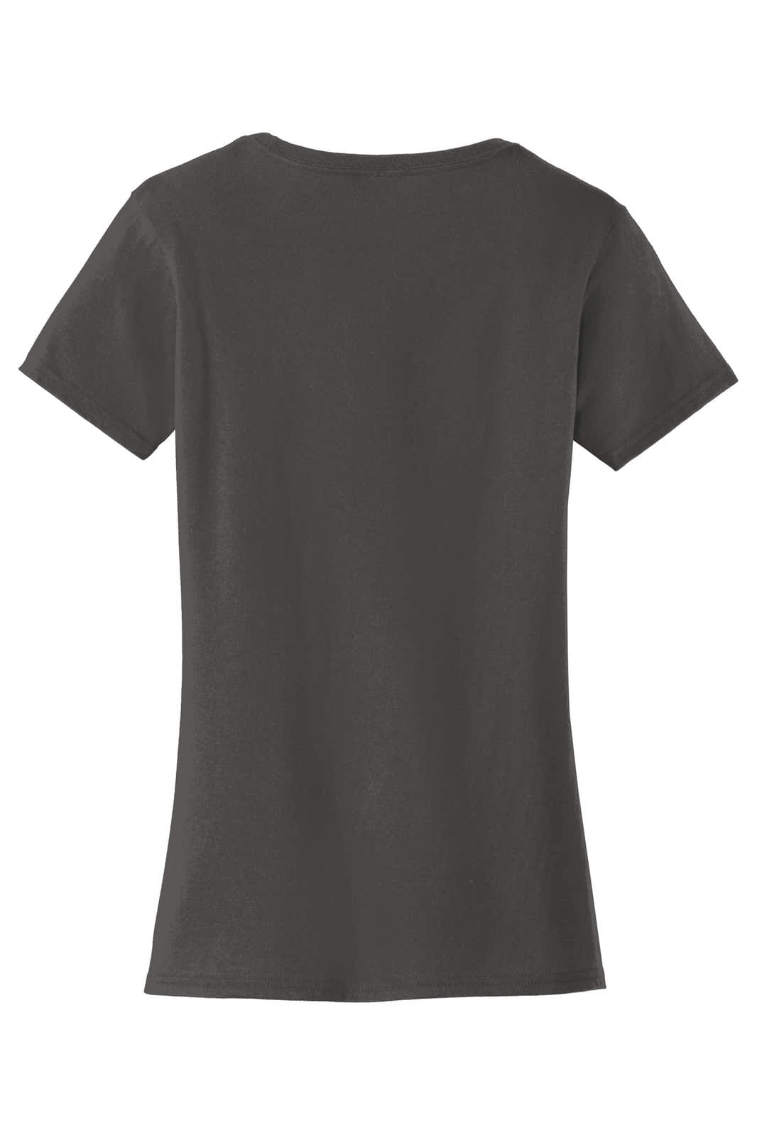 A dark grey ladies' short-sleeve t-shirt featuring a classic cut and a label on the collar.