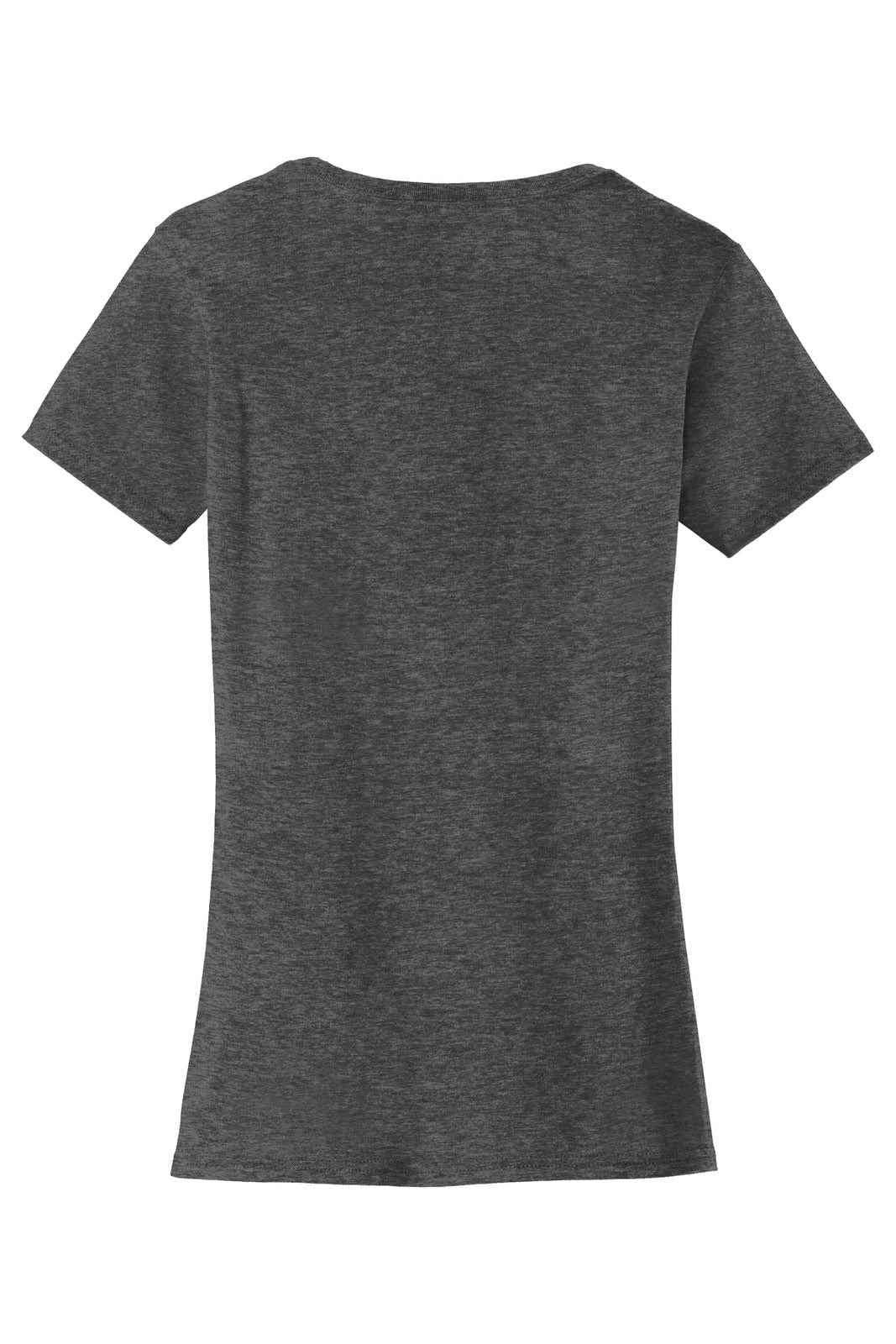 A grey ladies' t-shirt featuring a fitted design and short sleeves, with a logo on the back.
