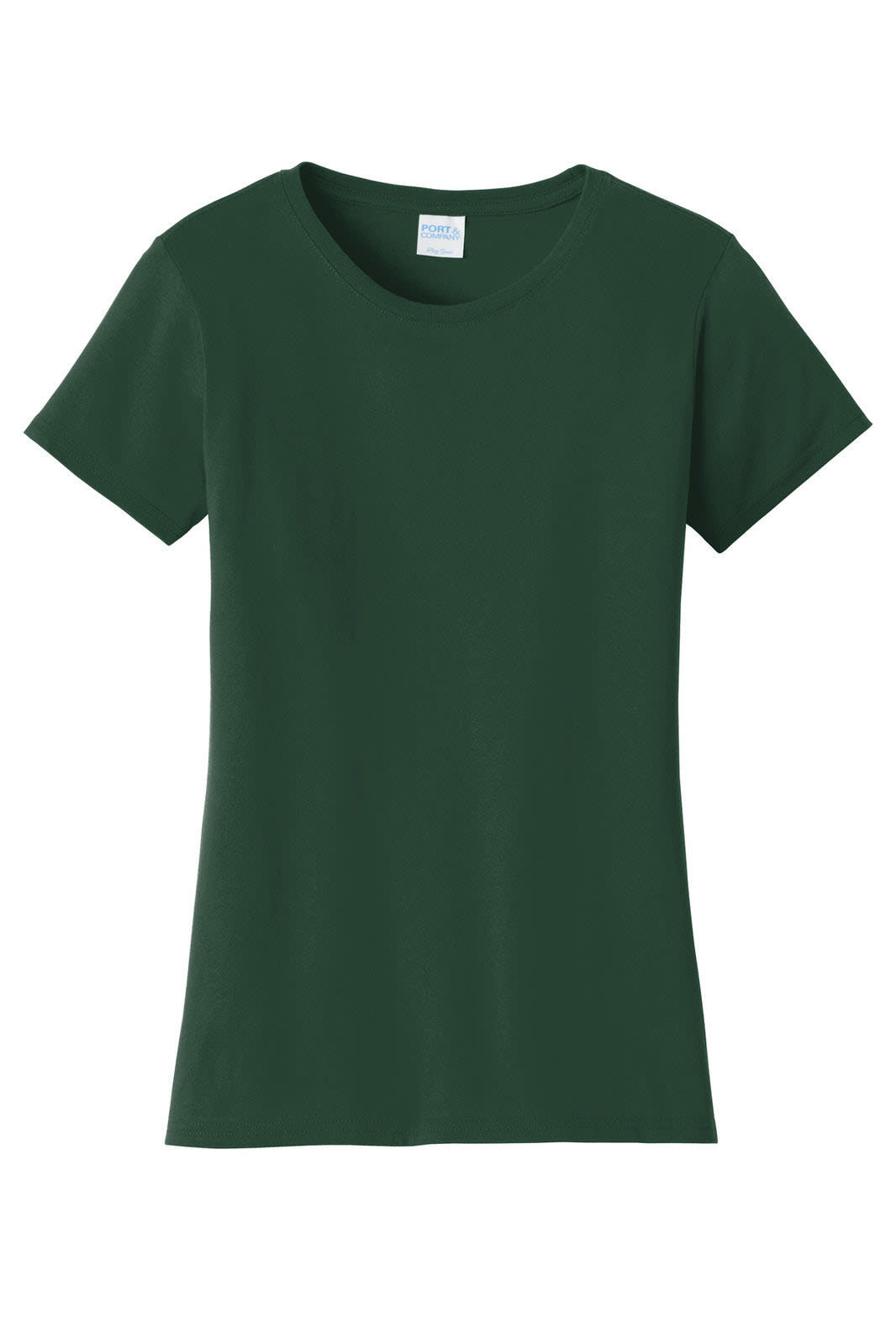 A dark green ladies' t-shirt with a classic crew neckline and short sleeves. It features a small logo on the label.
