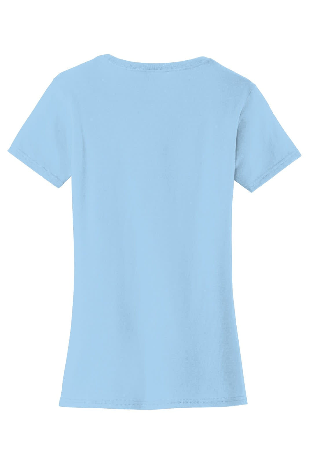 A light blue ladies t-shirt with a fitted style and a crew neckline. It has a branding logo.